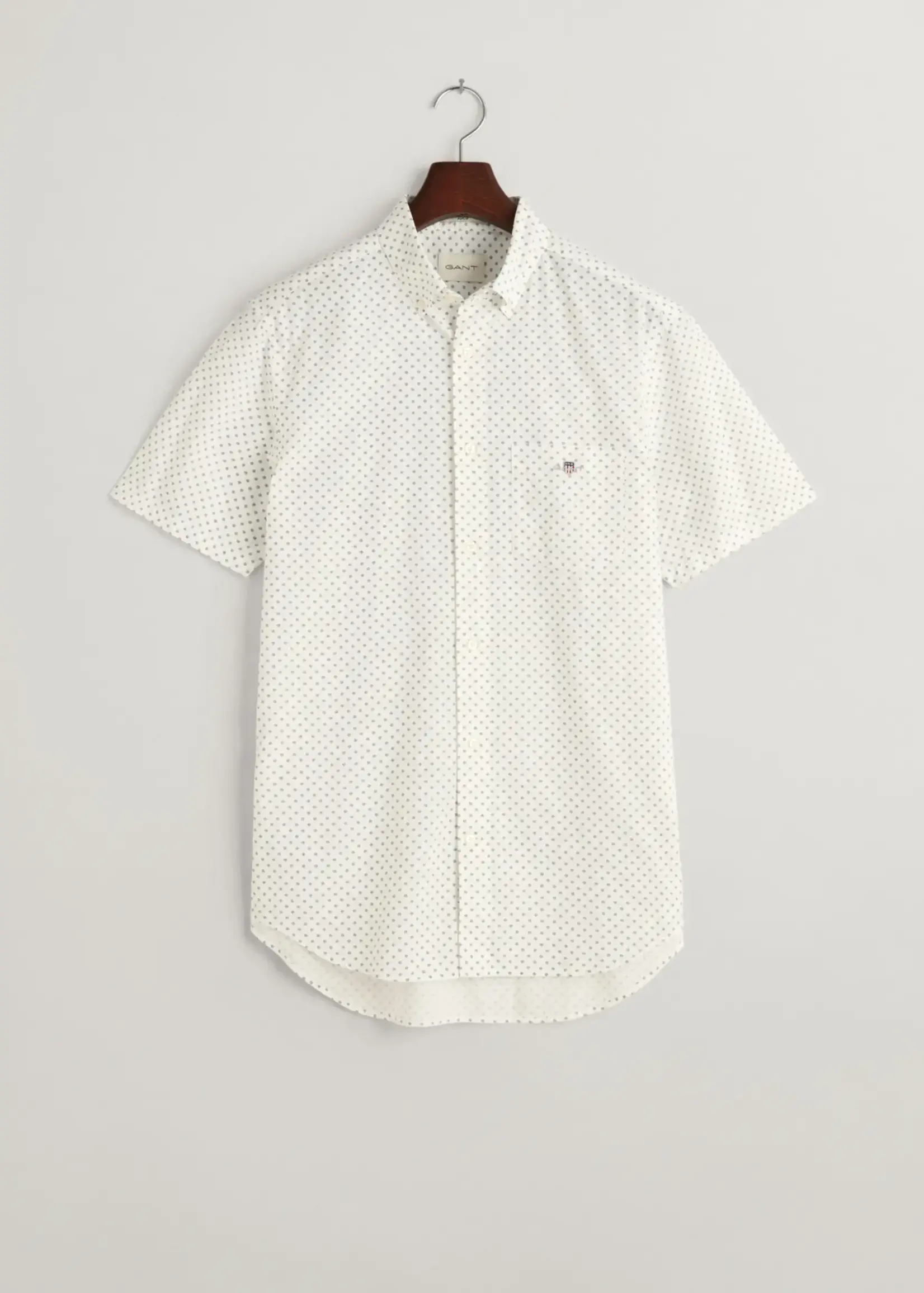 GANT Regular Fit Micro Print Short Sleeve Shirt - Eggshell