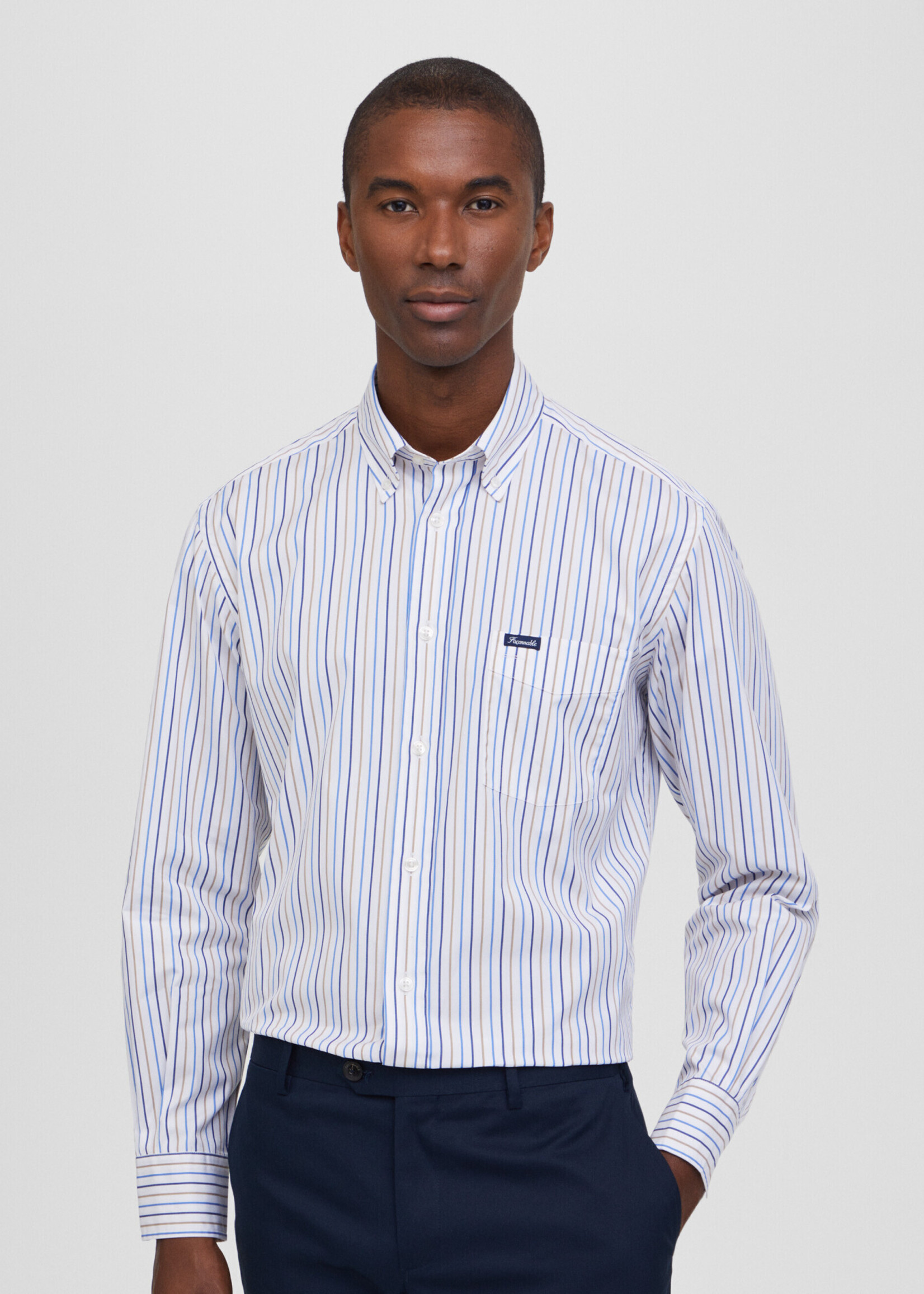 FAÇONNABLE Club Fit Tricolor Striped Shirt - White/Multi