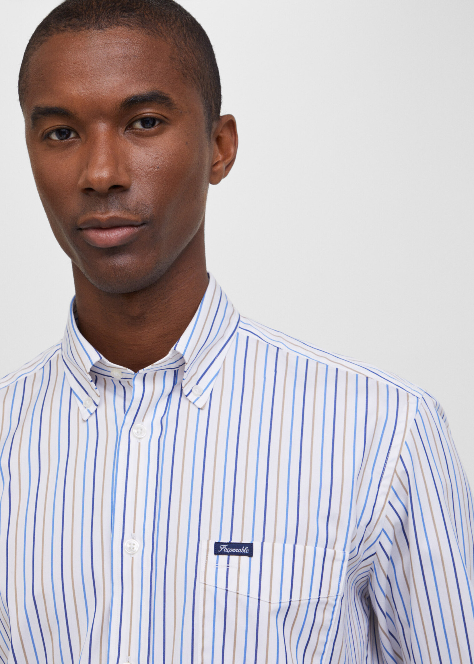 FAÇONNABLE Club Fit Tricolor Striped Shirt - White/Multi