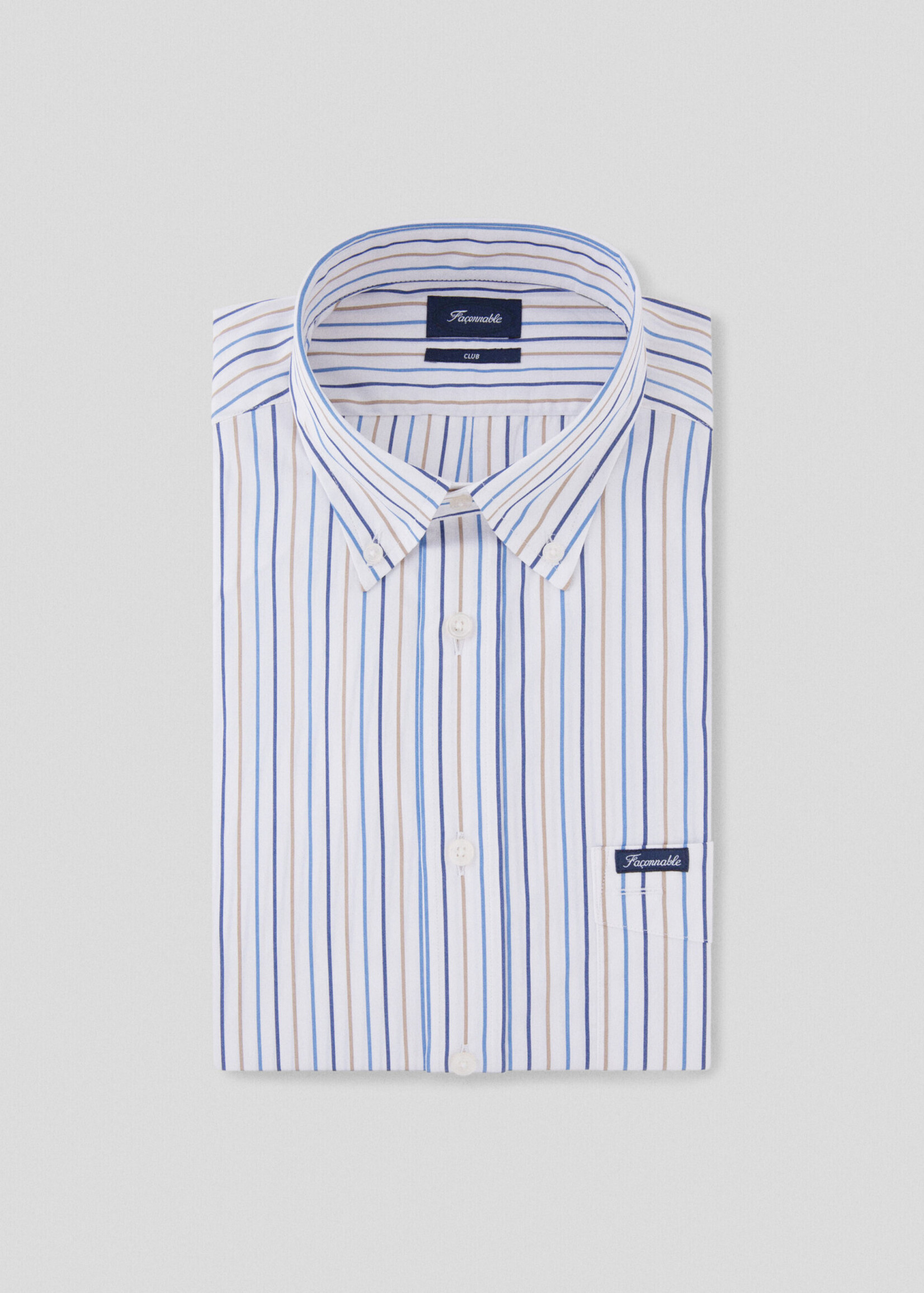 FAÇONNABLE Club Fit Tricolor Striped Shirt - White/Multi