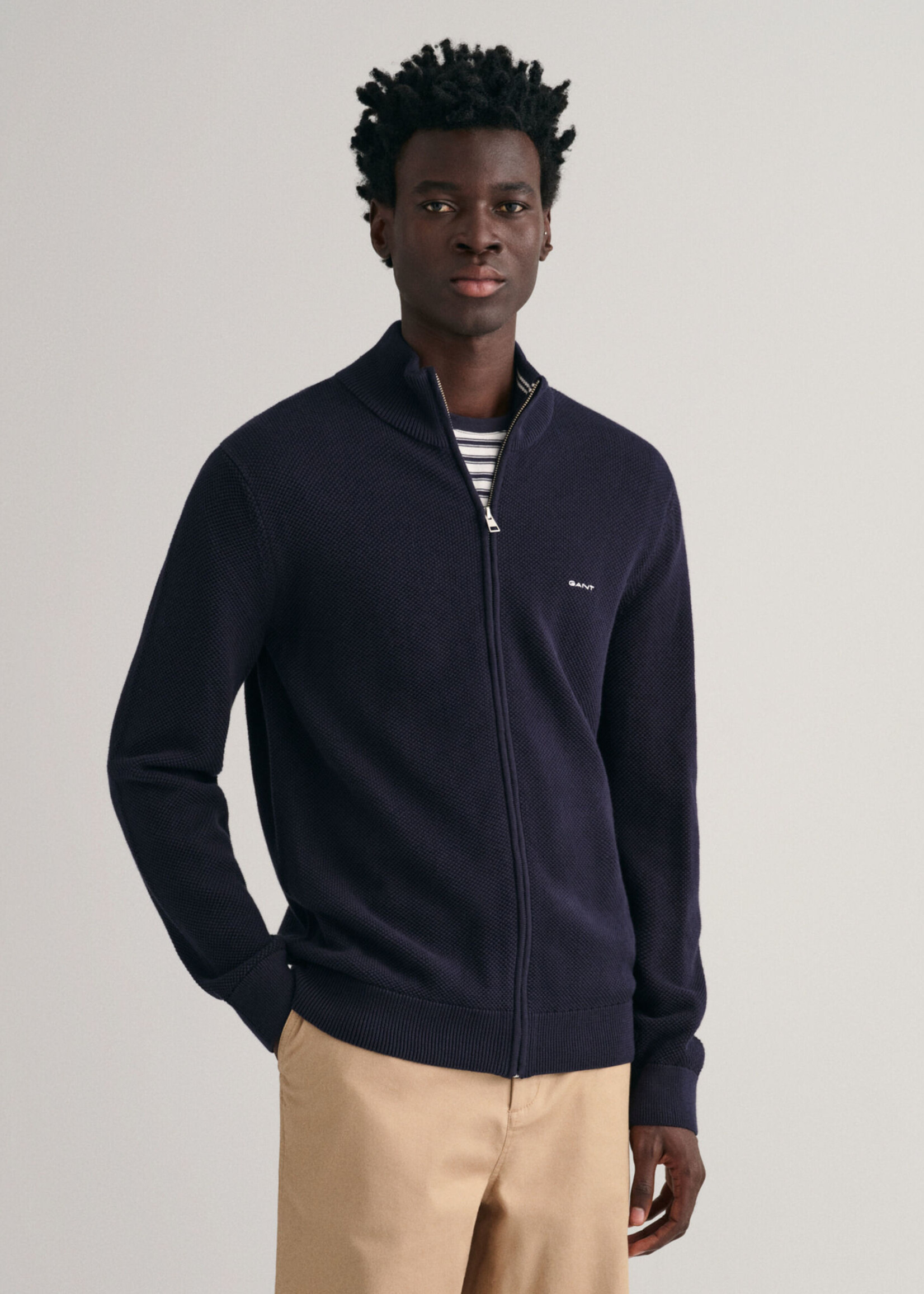 GANT Cardigan zippé en coton piqué - Evening Blue