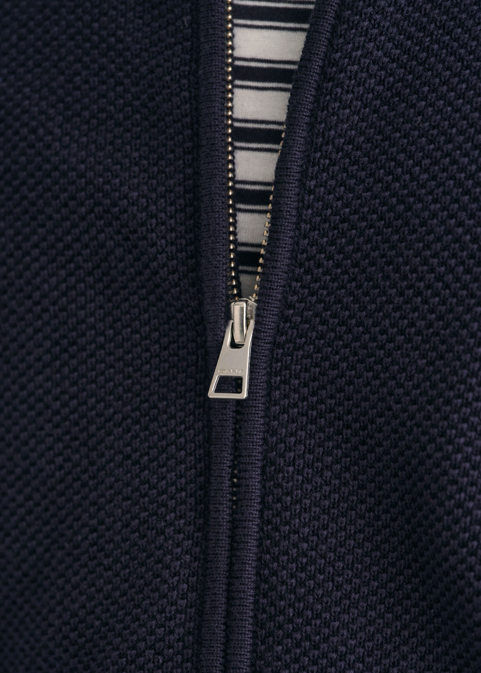 GANT Cotton Piqué Zip Cardigan - Evening Blue