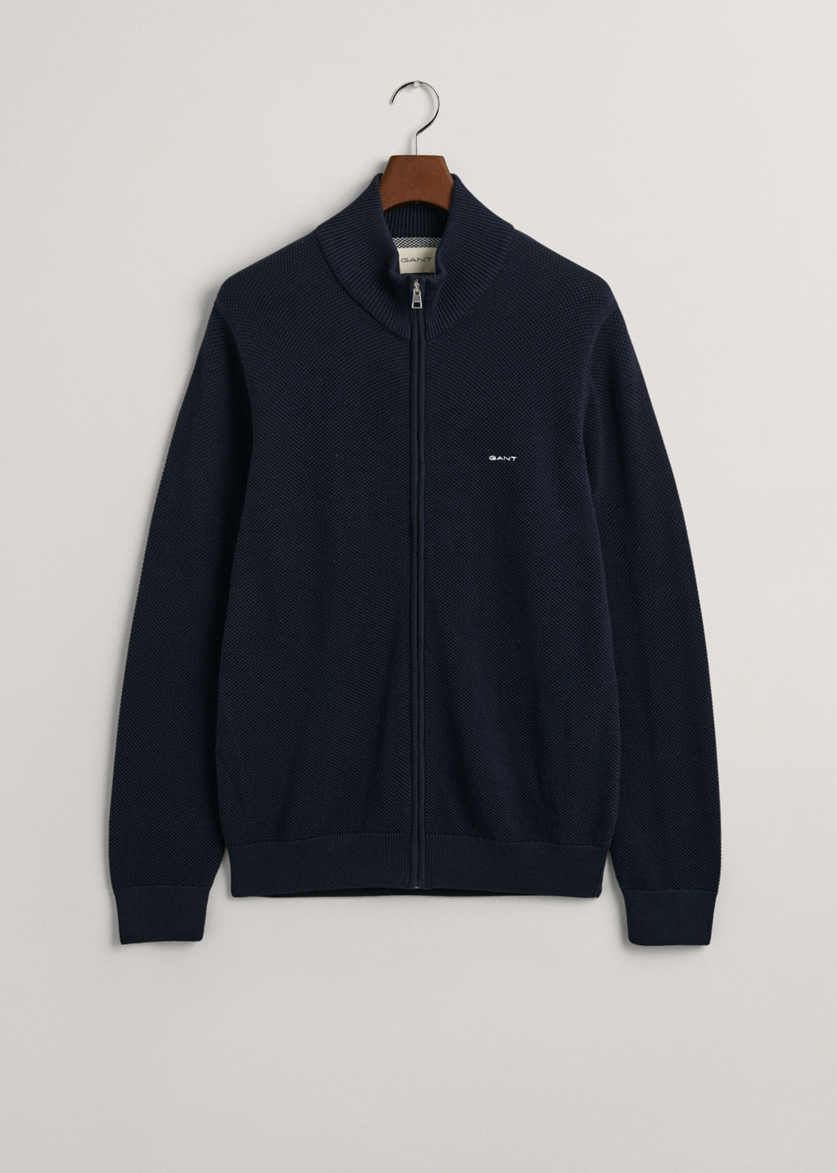 GANT Cotton Piqué Zip Cardigan - Evening Blue