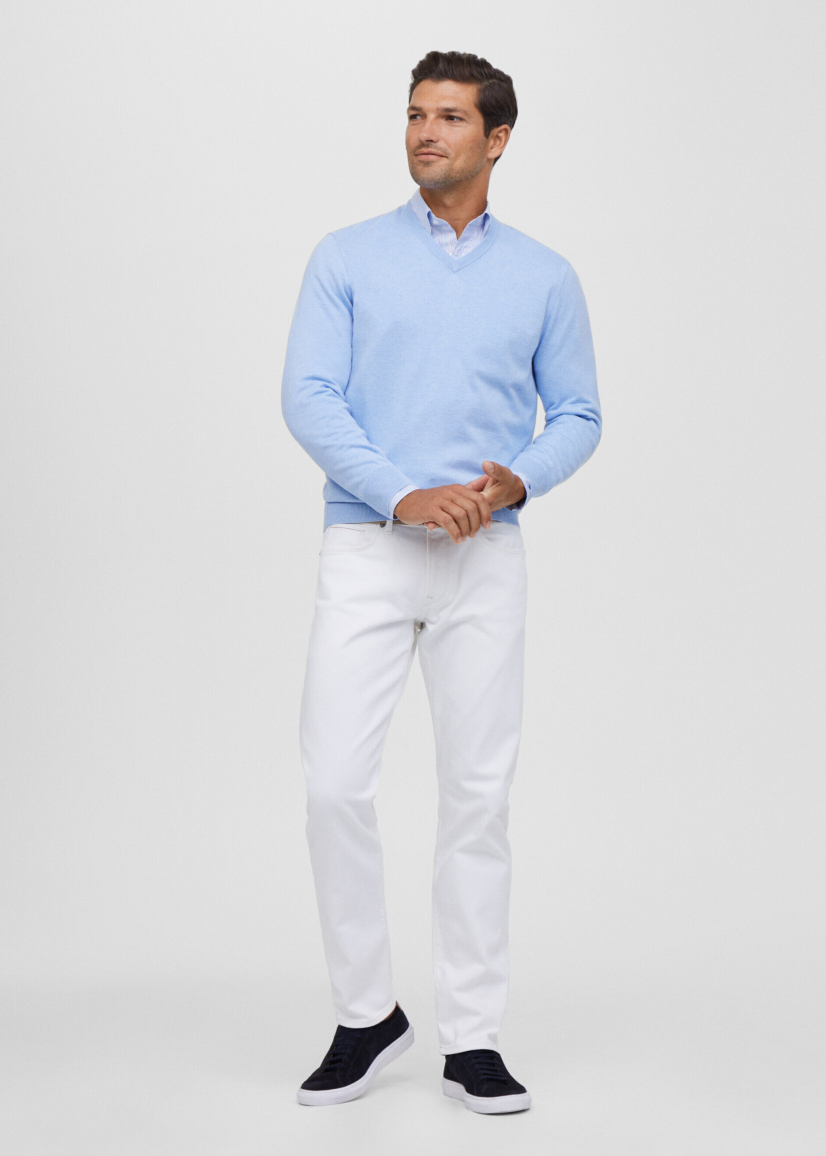 FAÇONNABLE Regular Fit V-Neck Jumper - Horizon Blue