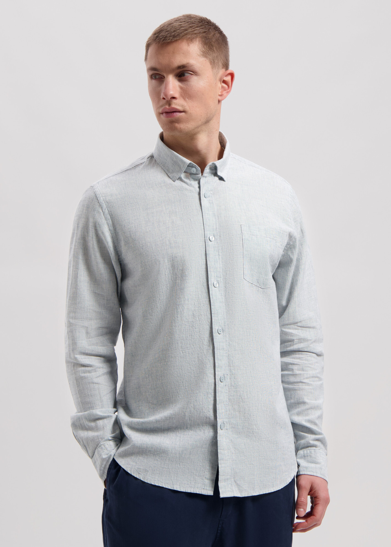 DSTREZZED Marvin Shirt Light Melange Linen - Aegean Blue