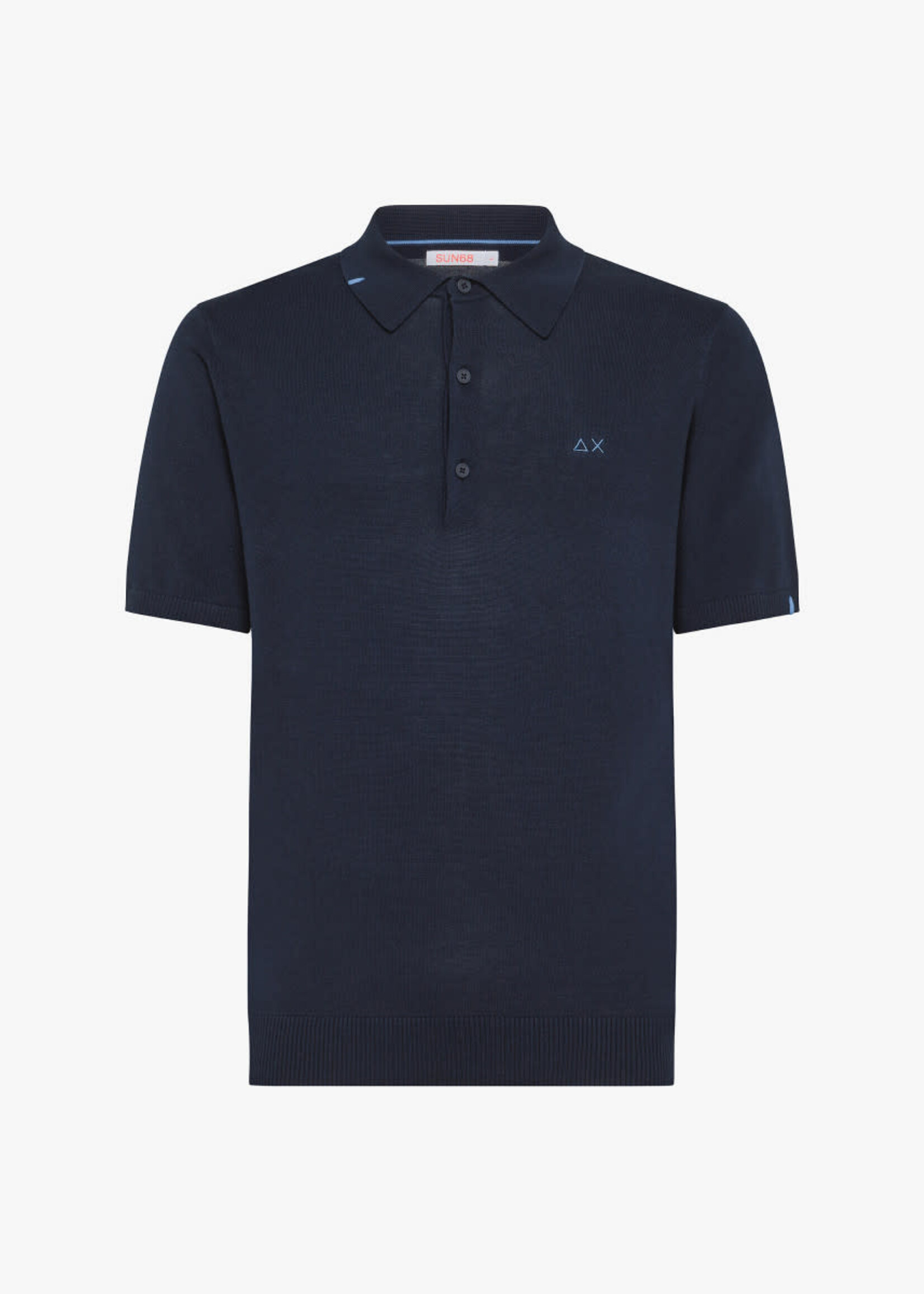 SUN68 Polo uni en maille - Bleu marine