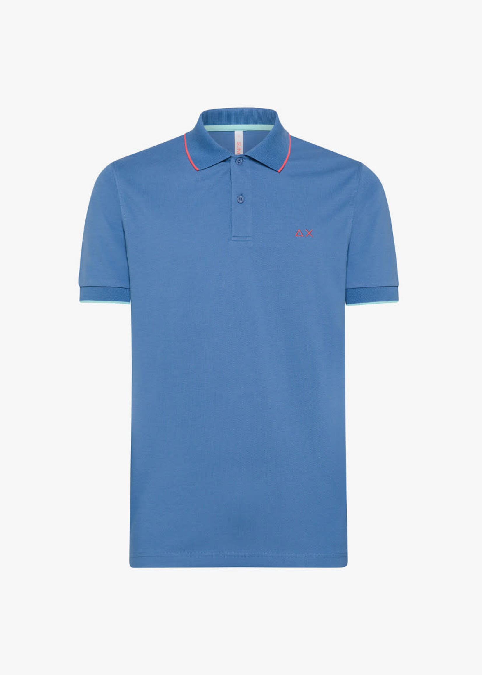 SUN68 Polo met kleine strepen op kraag en mouwen - Blauw