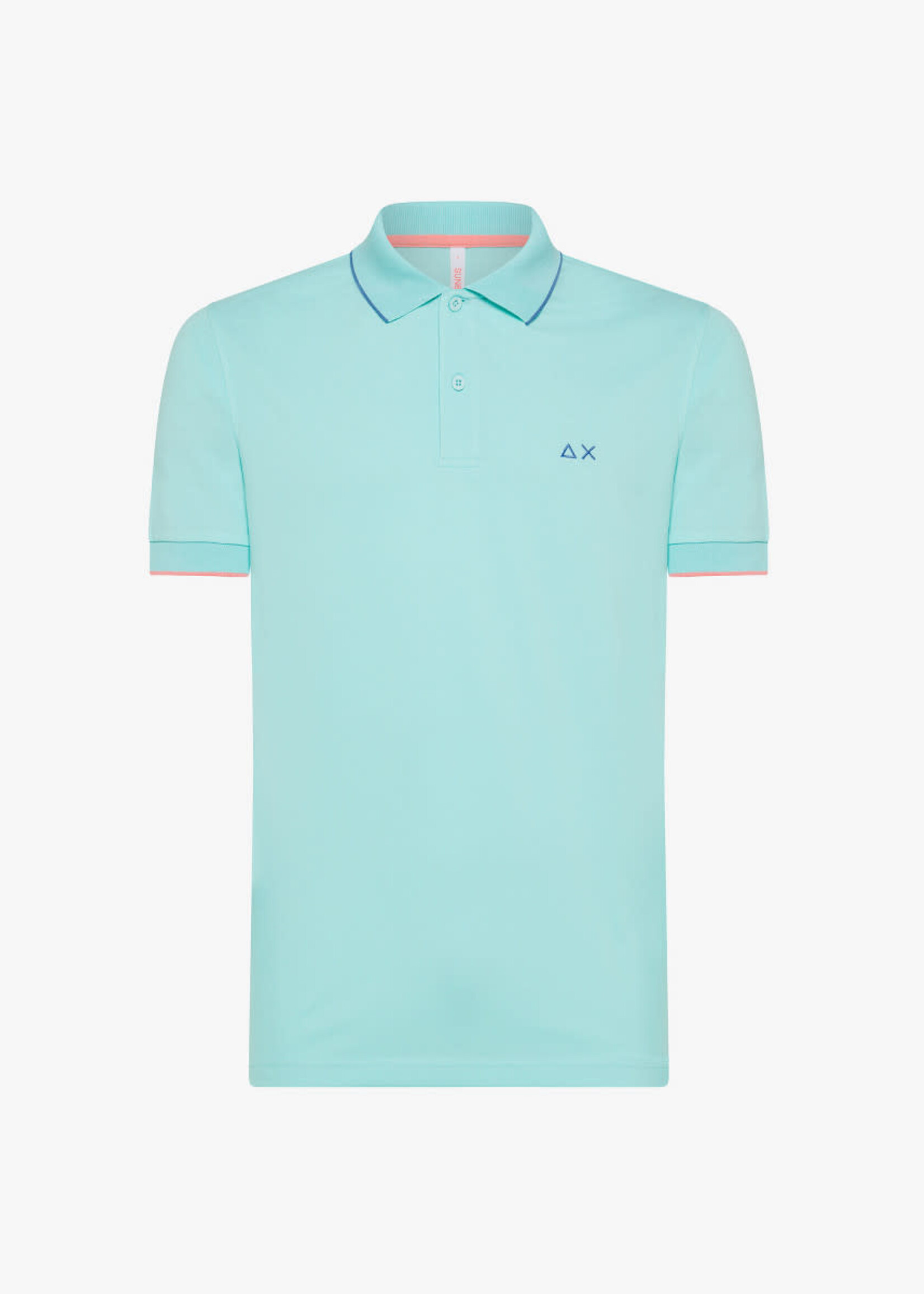 SUN68 Polo Small Stripes on Collar S/S - Water