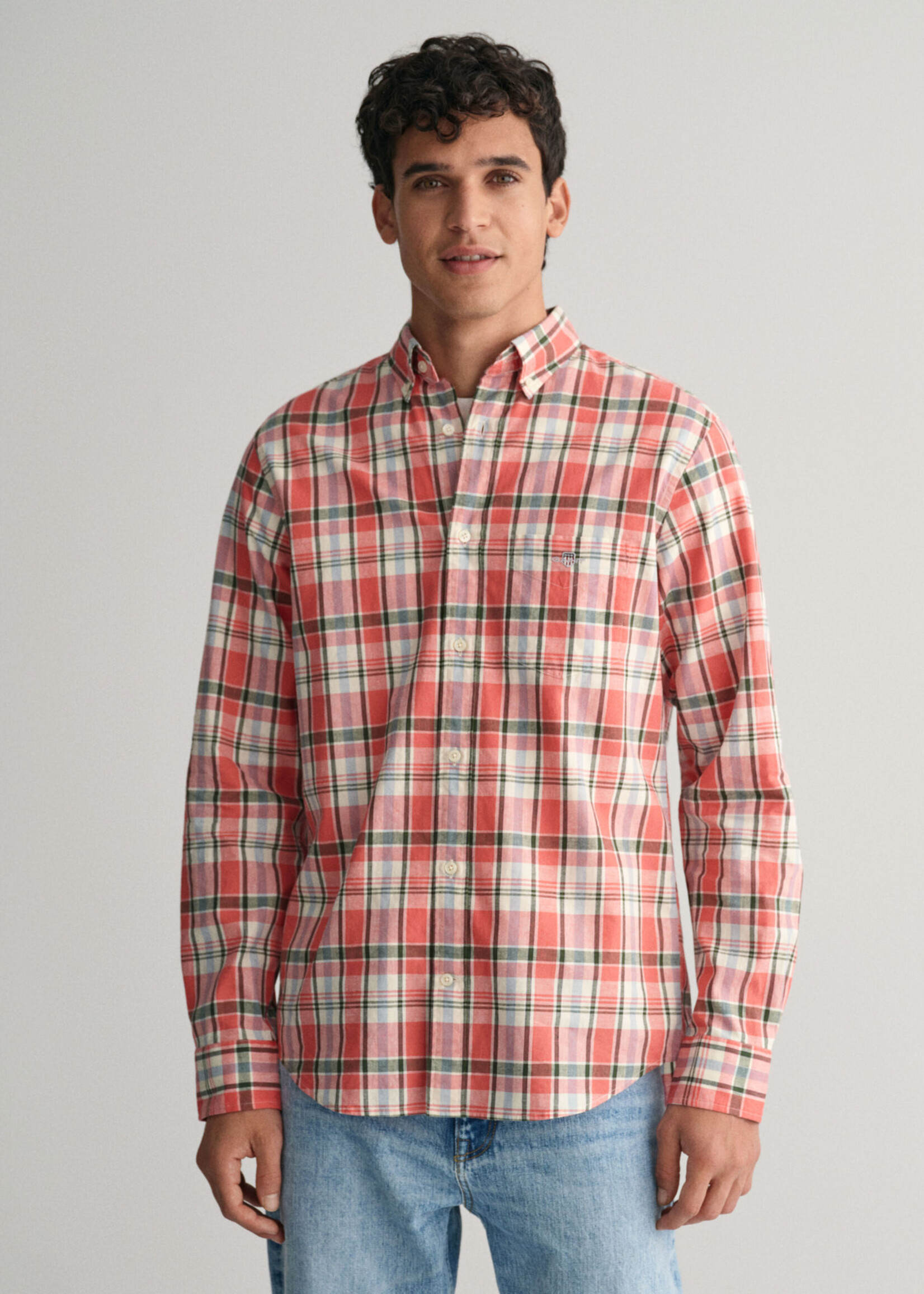 GANT Regular Fit geruit hemd van katoen en linnen - Sunset Pink