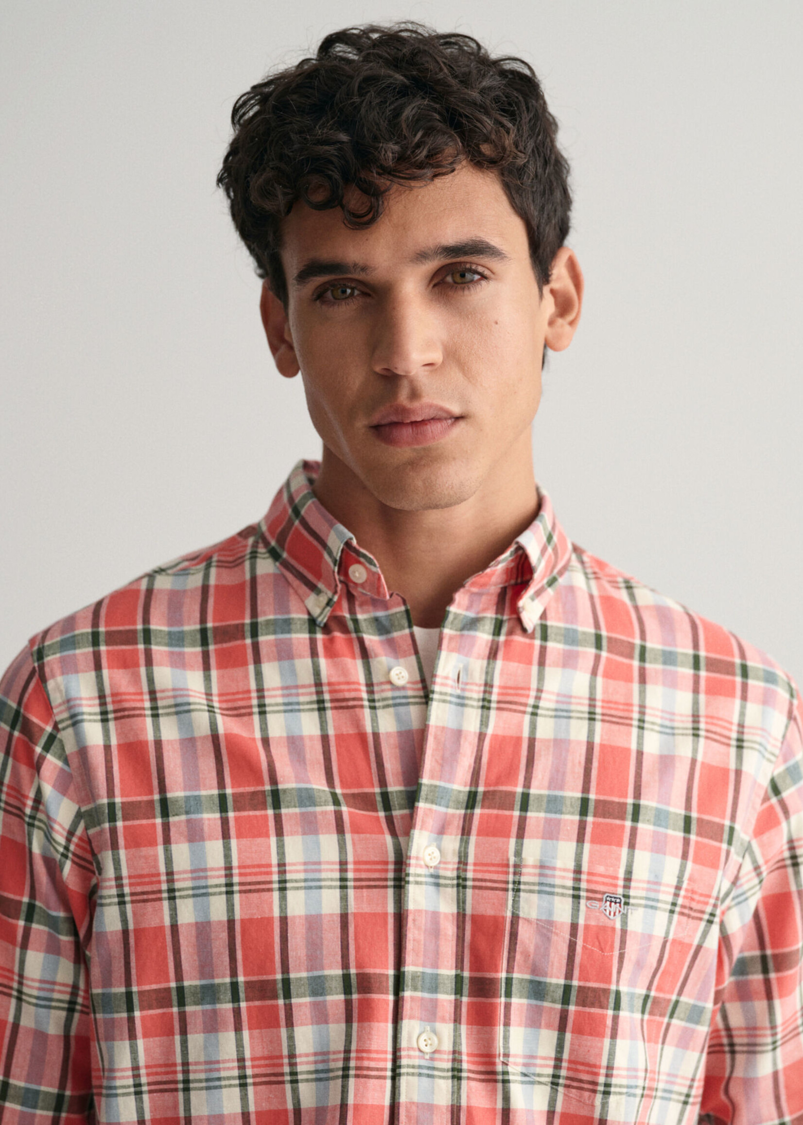 GANT Regular Fit Checked Cotton Linen Shirt - Sunset Pink