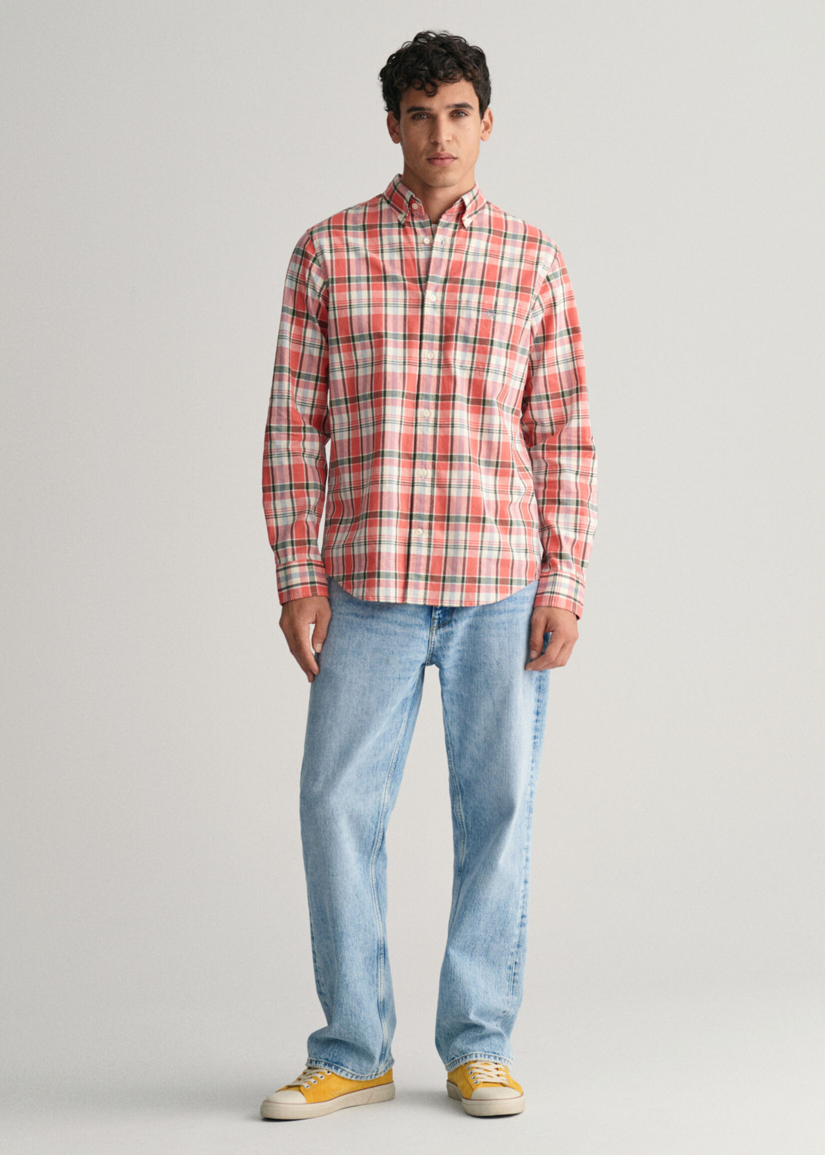 GANT Regular Fit Checked Cotton Linen Shirt - Sunset Pink