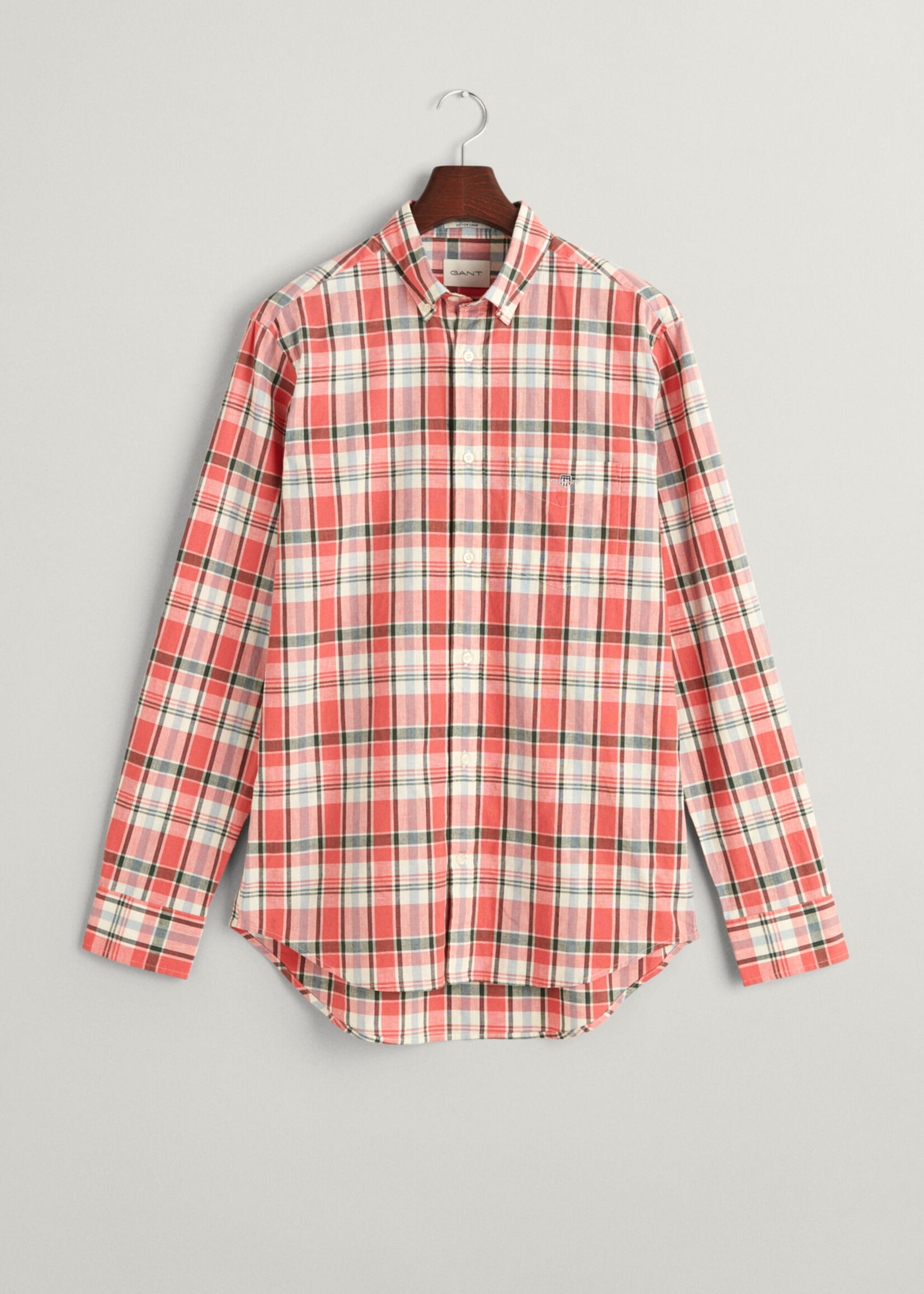 GANT Chemise regular fit en coton et lin à carreaux - Sunset Pink