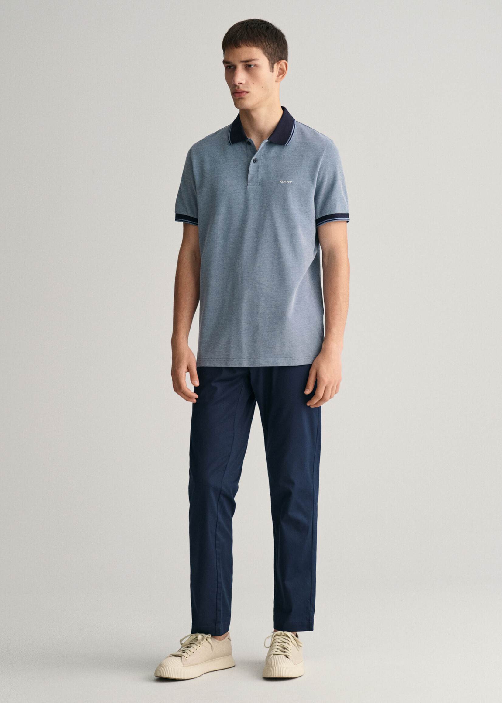 GANT 4-Color Oxford Piqué Polo Shirt - Dusty Blue Sea