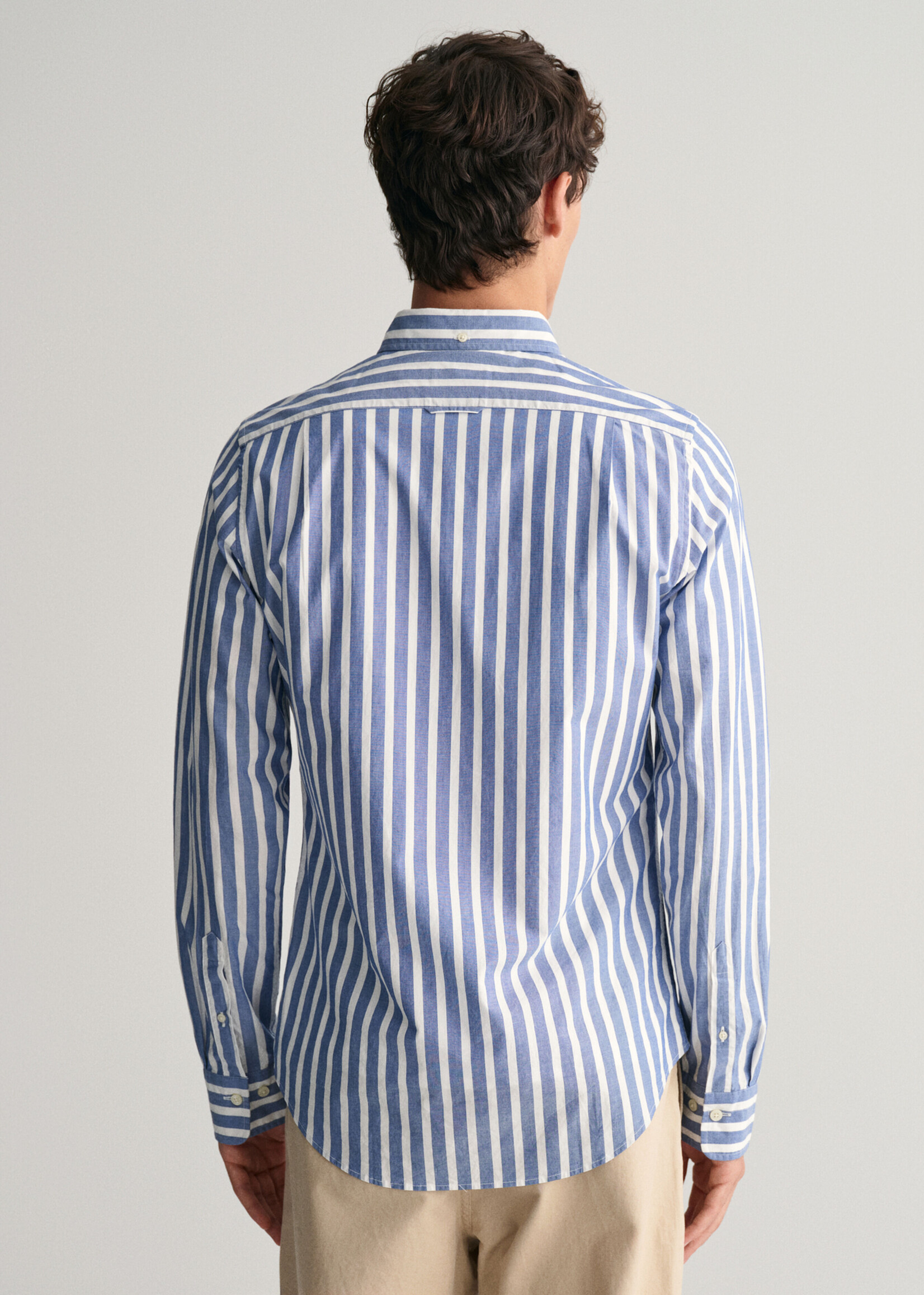 GANT Regular Fit Wide Striped Poplin Shirt - College Blue