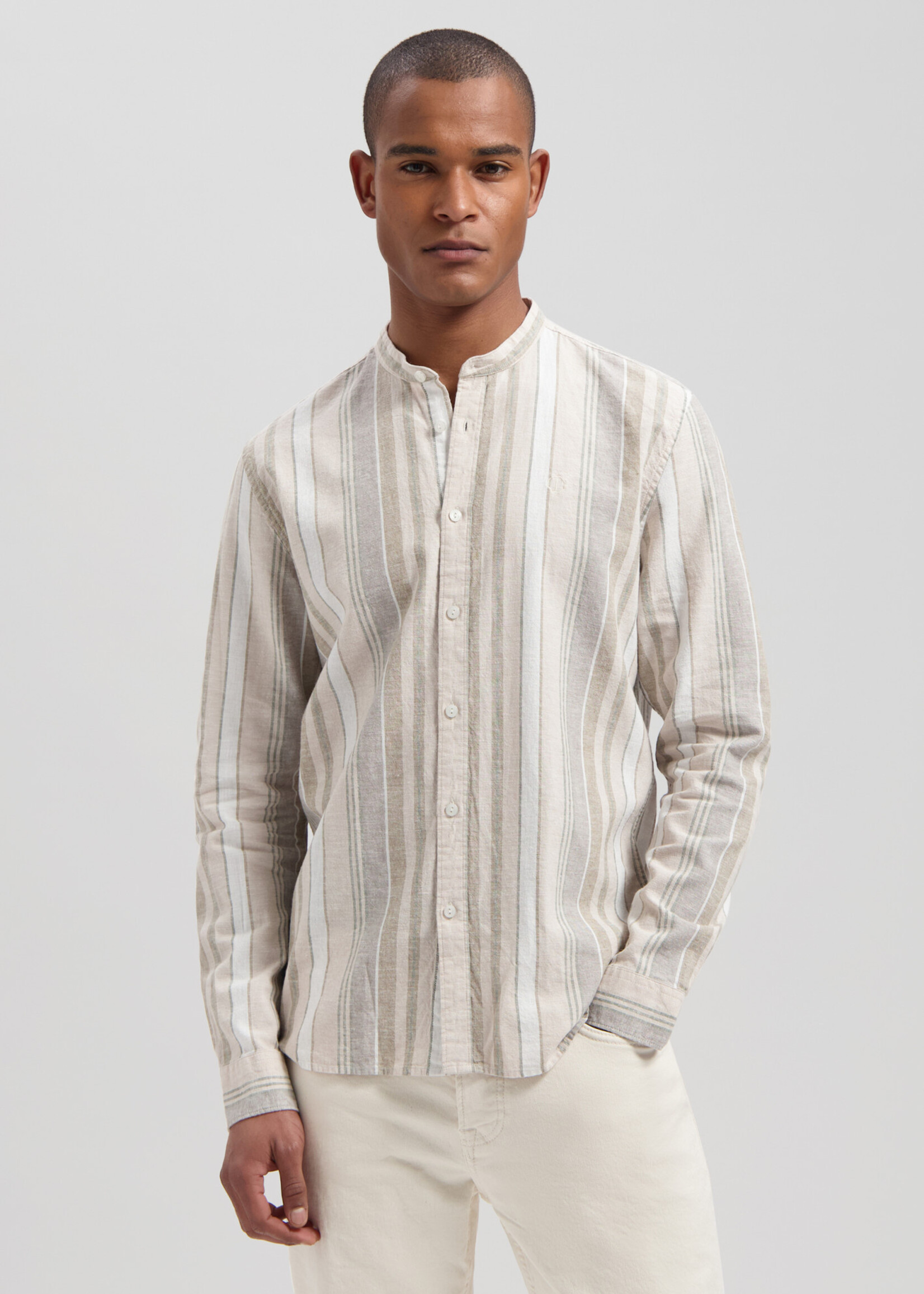 DSTREZZED Mao Shirt Linen Stripe - Irish Cream