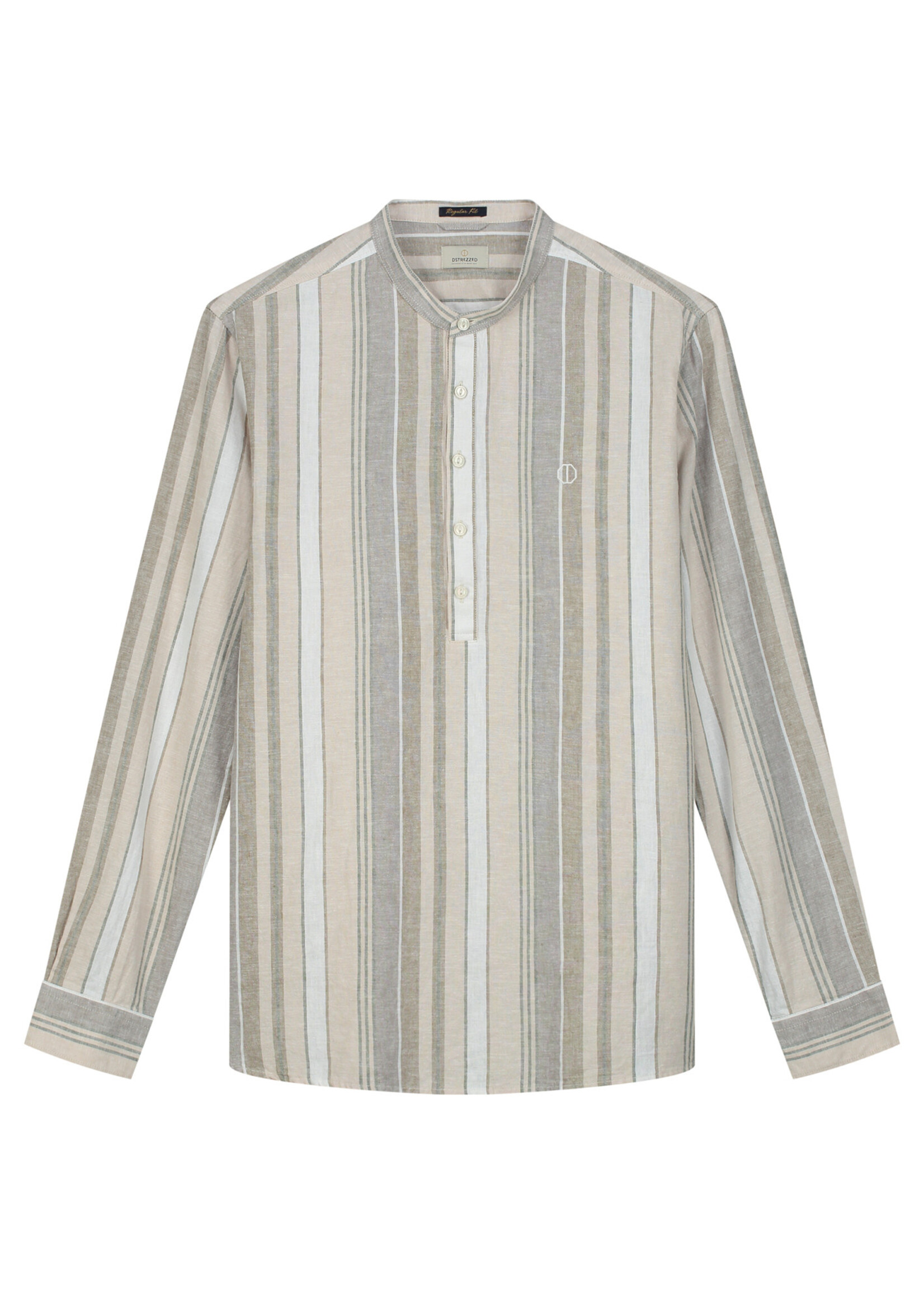 DSTREZZED Mao Shirt Linen Stripe - Irish Cream