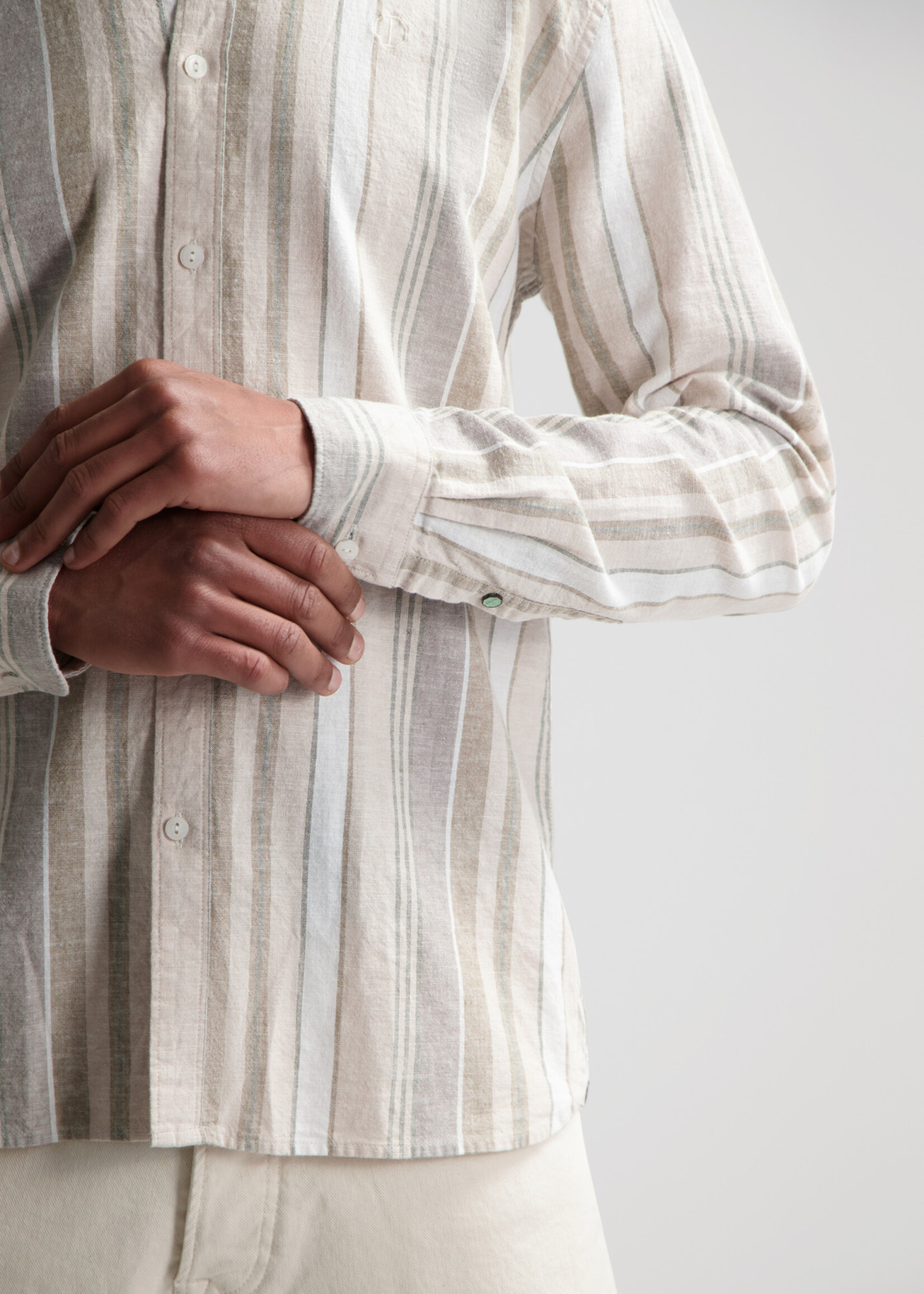 DSTREZZED Mao Shirt Linen Stripe - Irish Cream