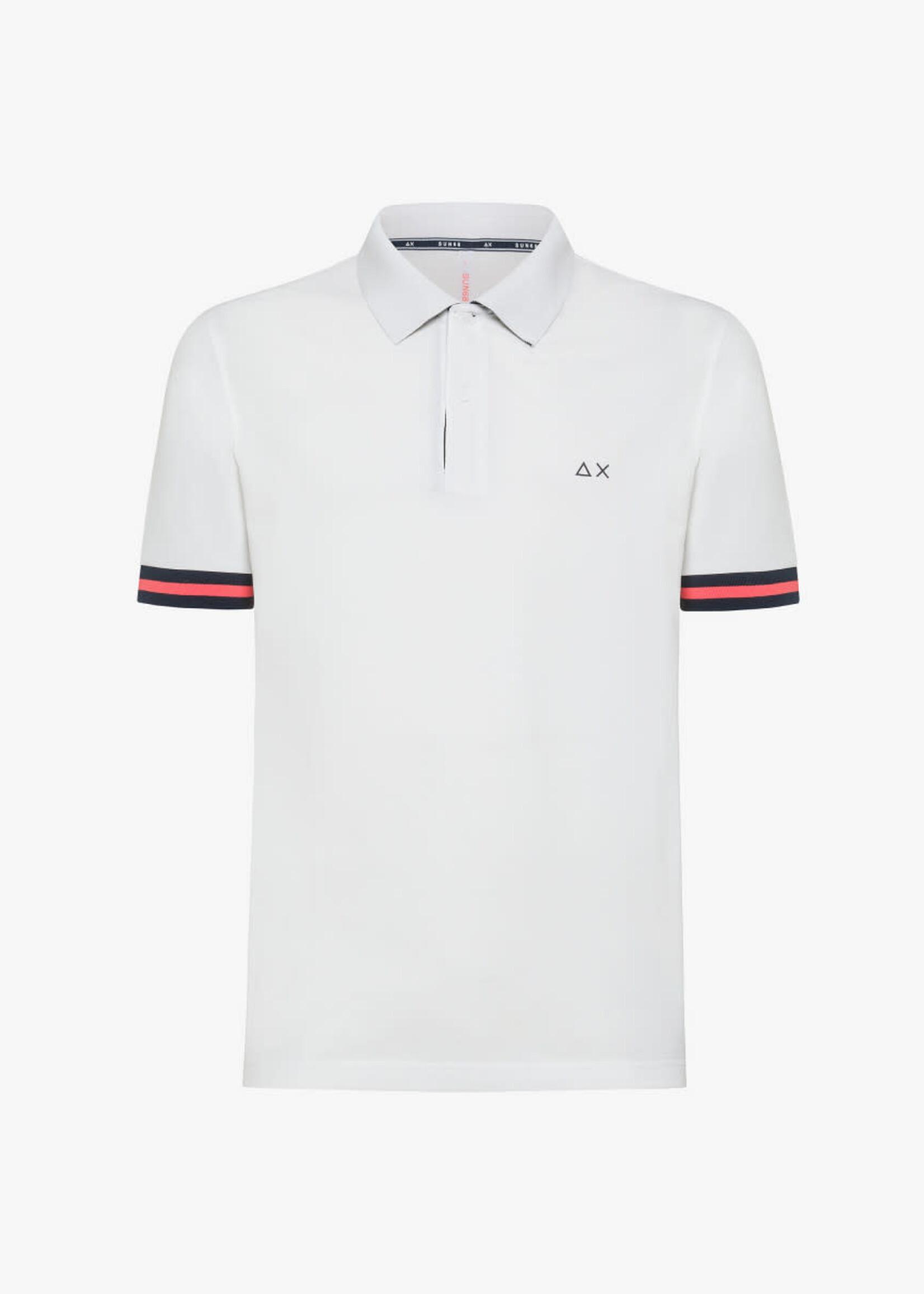 SUN68 Polo Stripes on Front Placket and Cuffs S/S - White