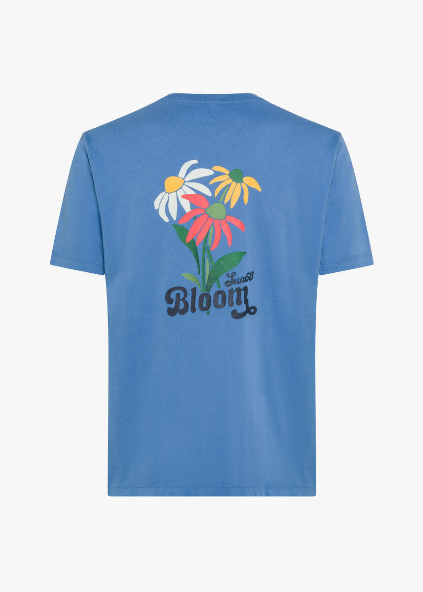SUN68 T-shirt met bloemenprint op achterkant - Lichtblauw