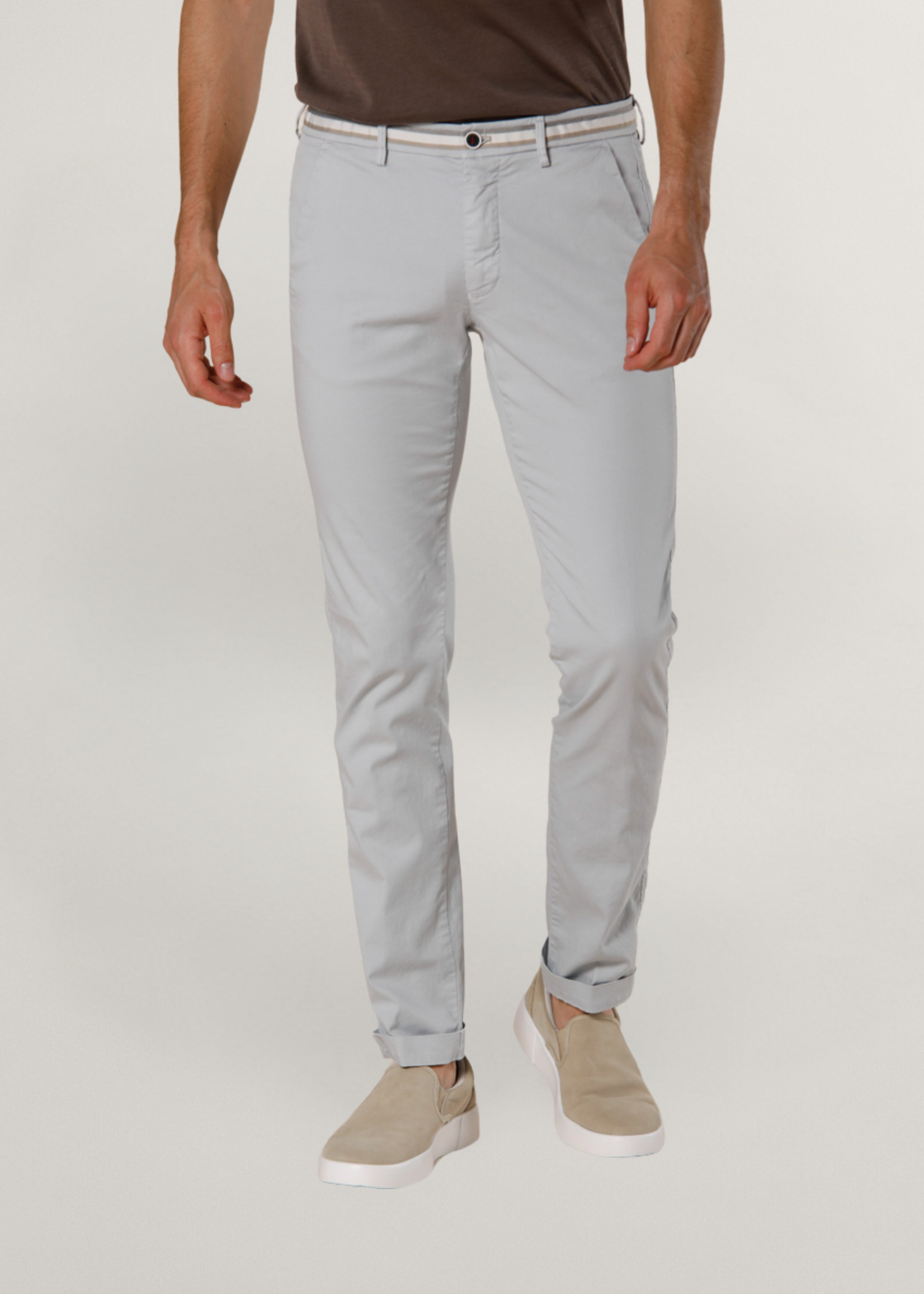 MASON'S Torino Summer men's chino pants in cotton and tencel with ribbons slim - Light Grey