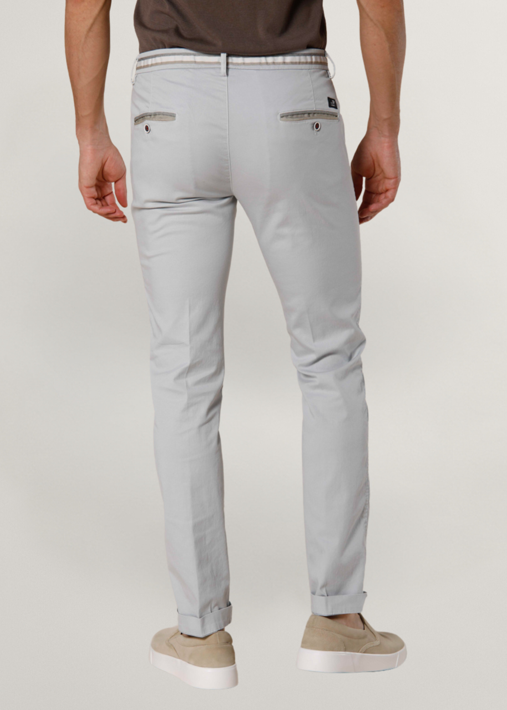 MASON'S Torino Summer pantalon chino homme en coton et tencel avec rubans slim - Gris clair