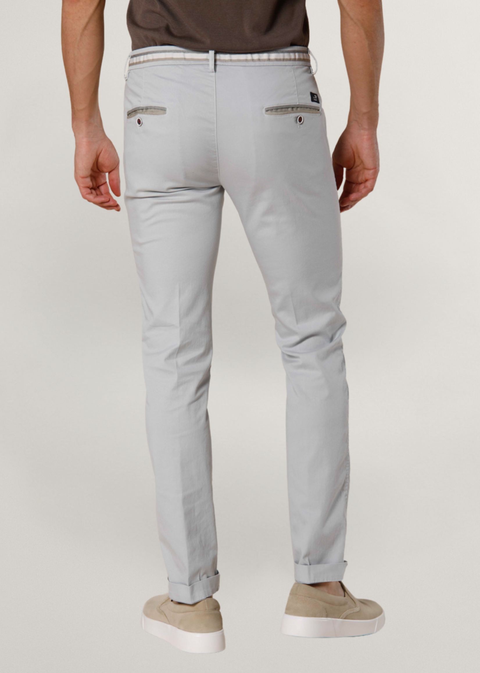 MASON'S Torino Summer slim fit heren chino broek van katoen en tencel met linten - Lichtgrijs