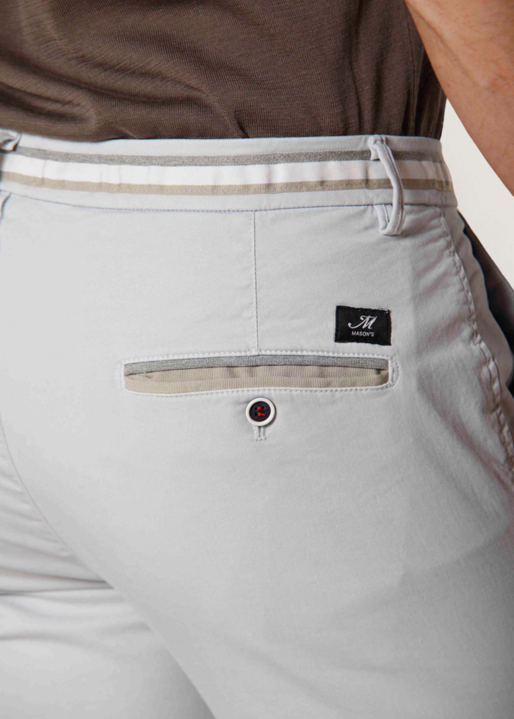 MASON'S Torino Summer pantalon chino homme en coton et tencel avec rubans slim - Gris clair