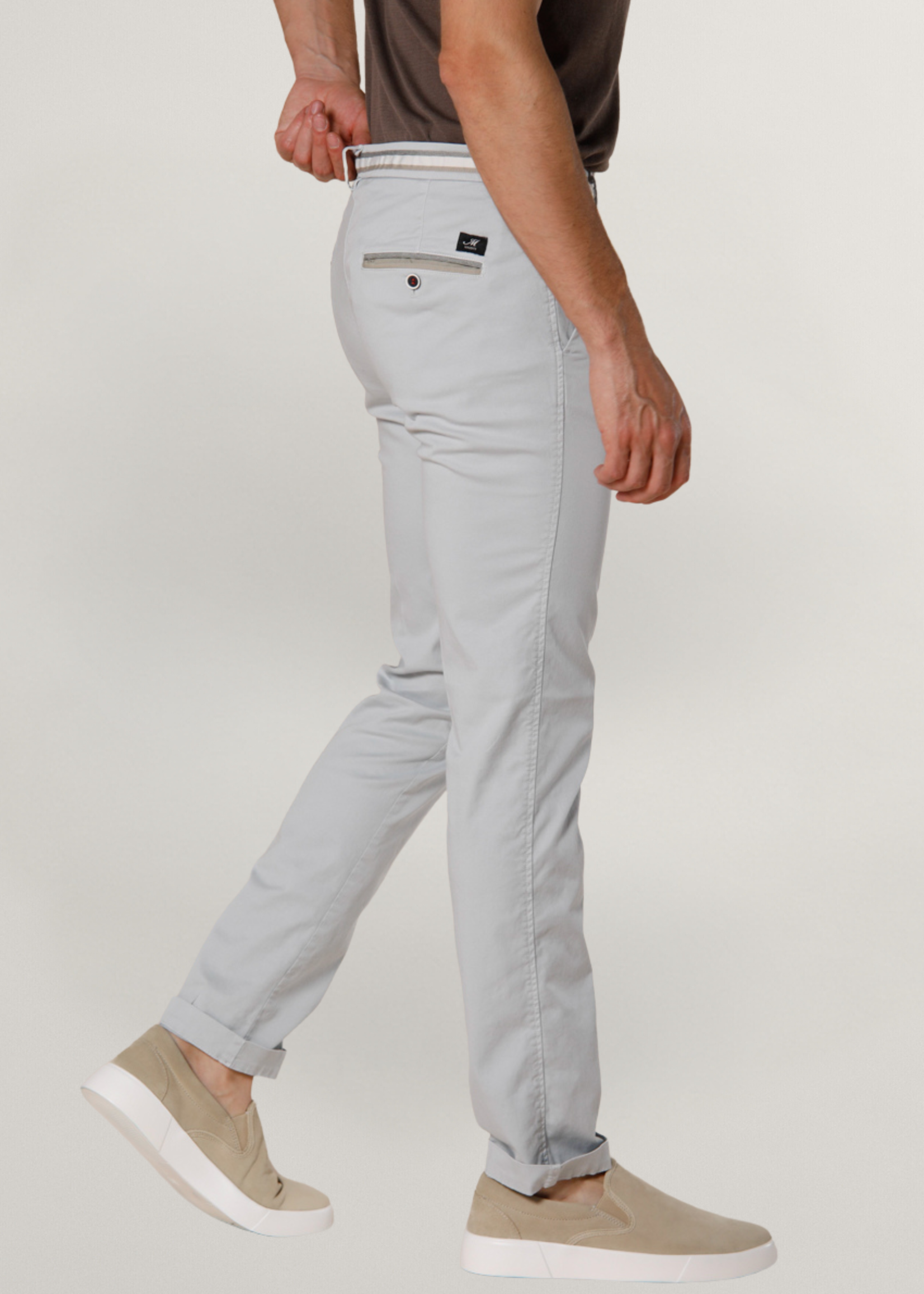 MASON'S Torino Summer pantalon chino homme en coton et tencel avec rubans slim - Gris clair