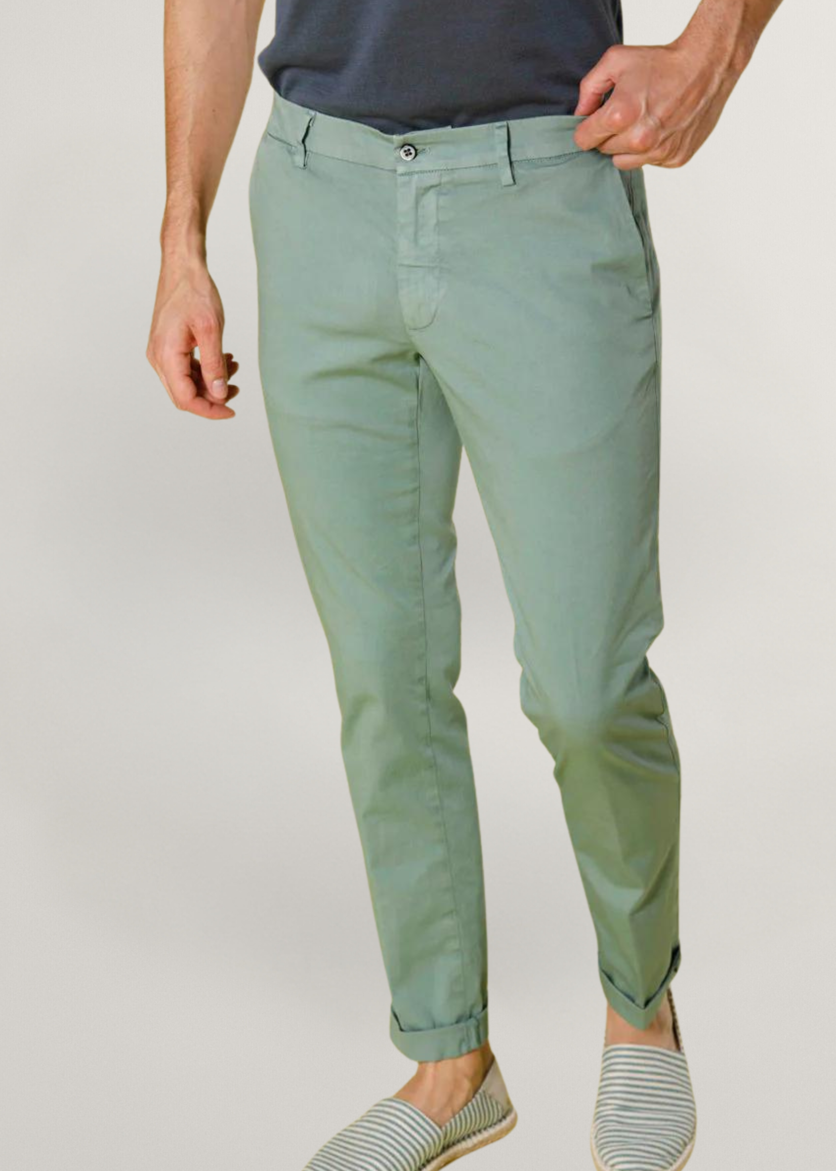 MASON'S Torino Style Pantalon chino homme en satin stretch Slim fit - Vert menthe