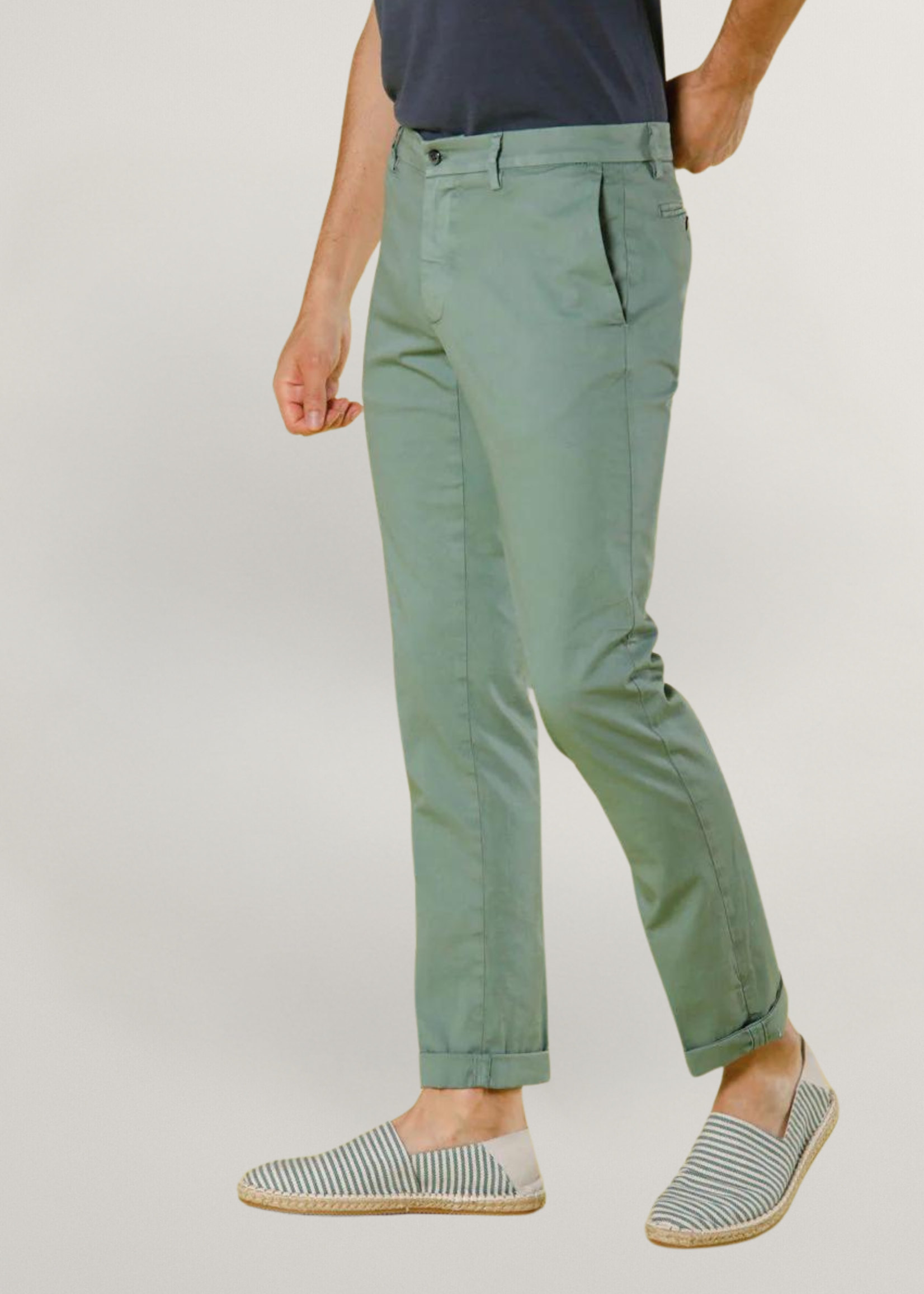 MASON'S Torino Style Pantalon chino homme en satin stretch Slim fit - Vert menthe