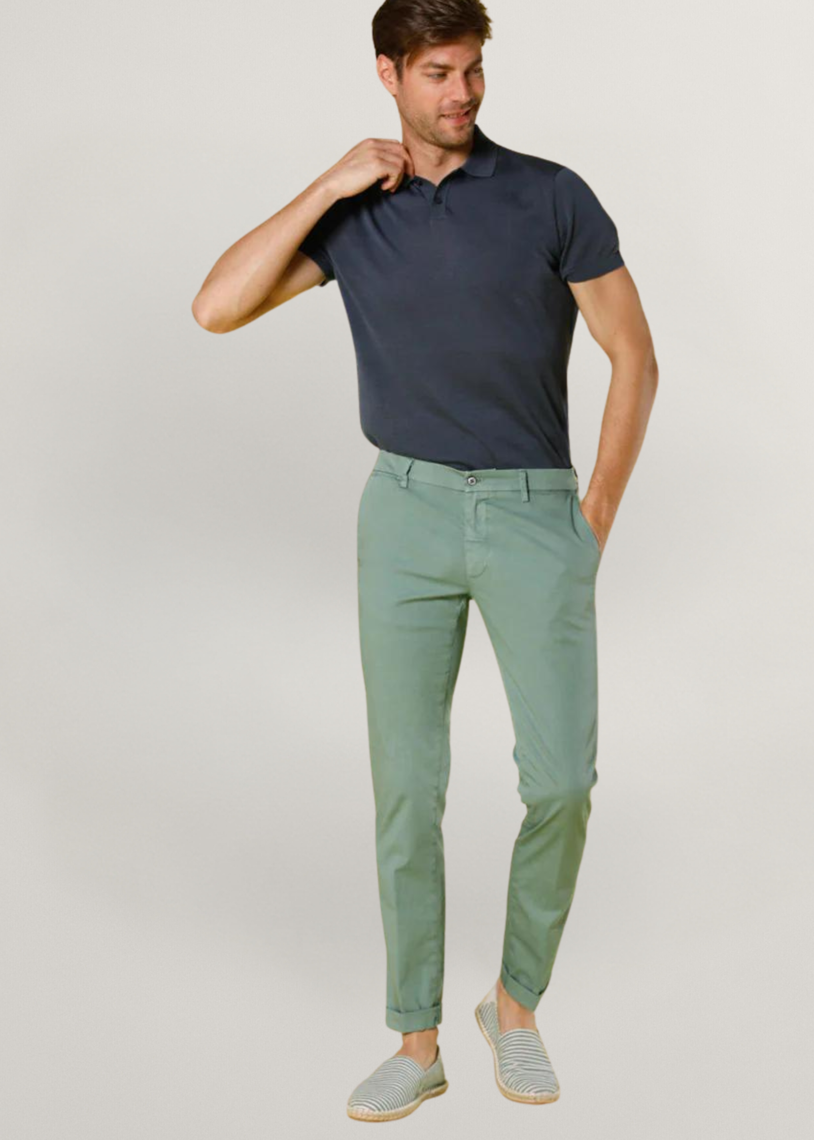 MASON'S Torino Style man chino pants in stretch satin Slim fit - Mint Green