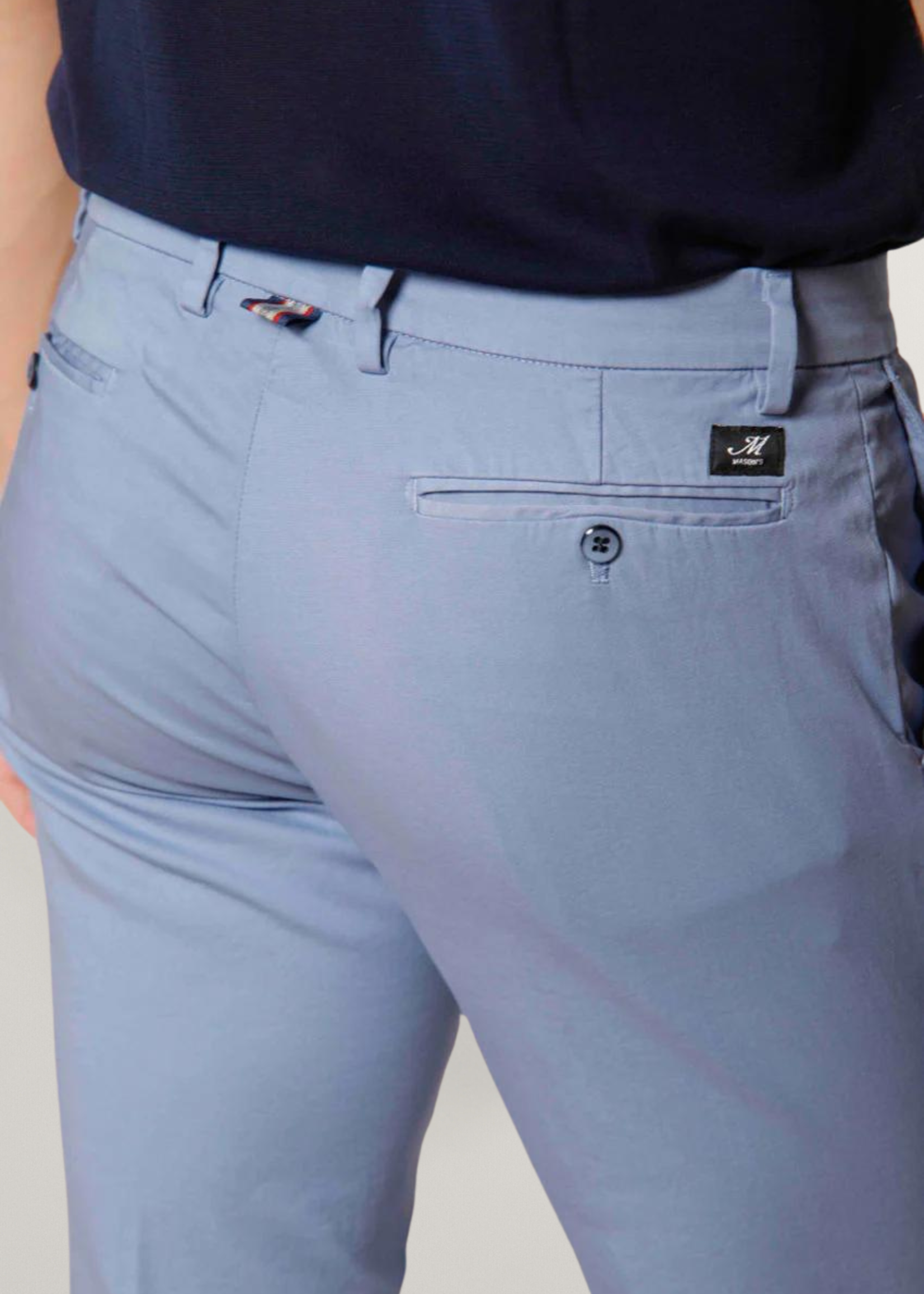 MASON'S Torino Style Pantalon chino homme en satin stretch Slim fit - Azur