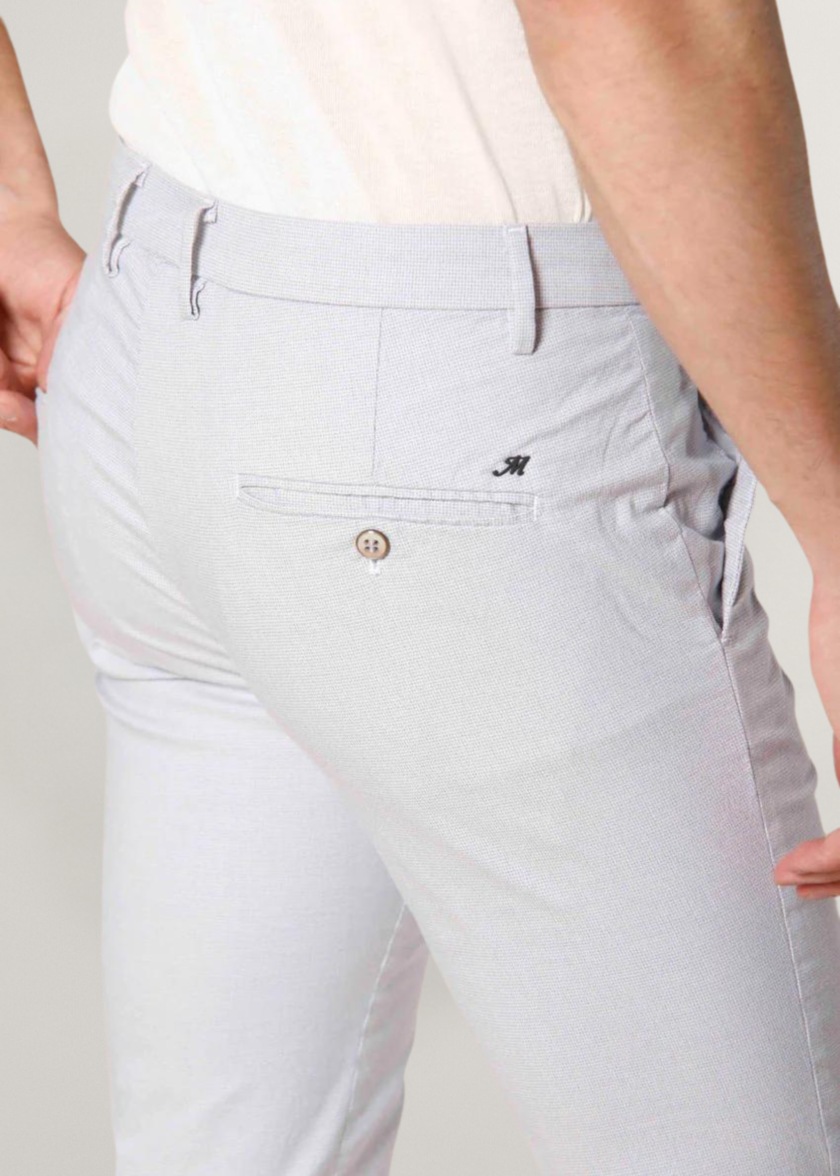 MASON'S Torino Limited pantalon chino homme en coton et tencel micro-motifs slim - Blanc