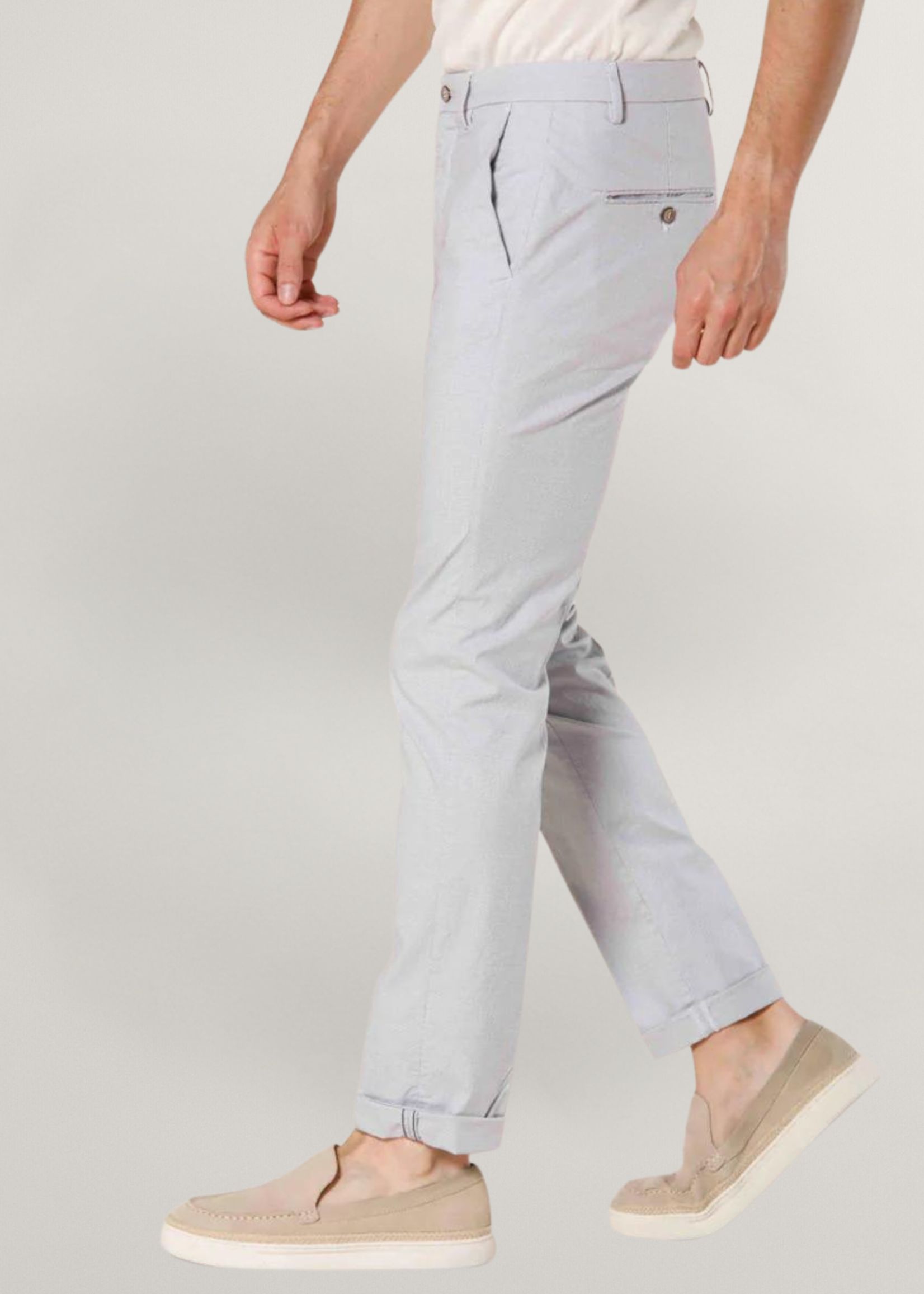 MASON'S Torino Limited pantalon chino homme en coton et tencel micro-motifs slim - Blanc
