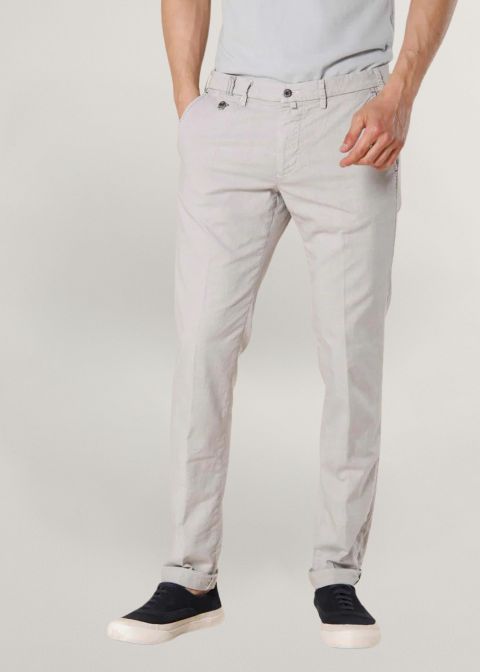 MASON'S Torino Prestige man cotton lyocell chino pants with Prince of Wales patterned slim - Light Grey