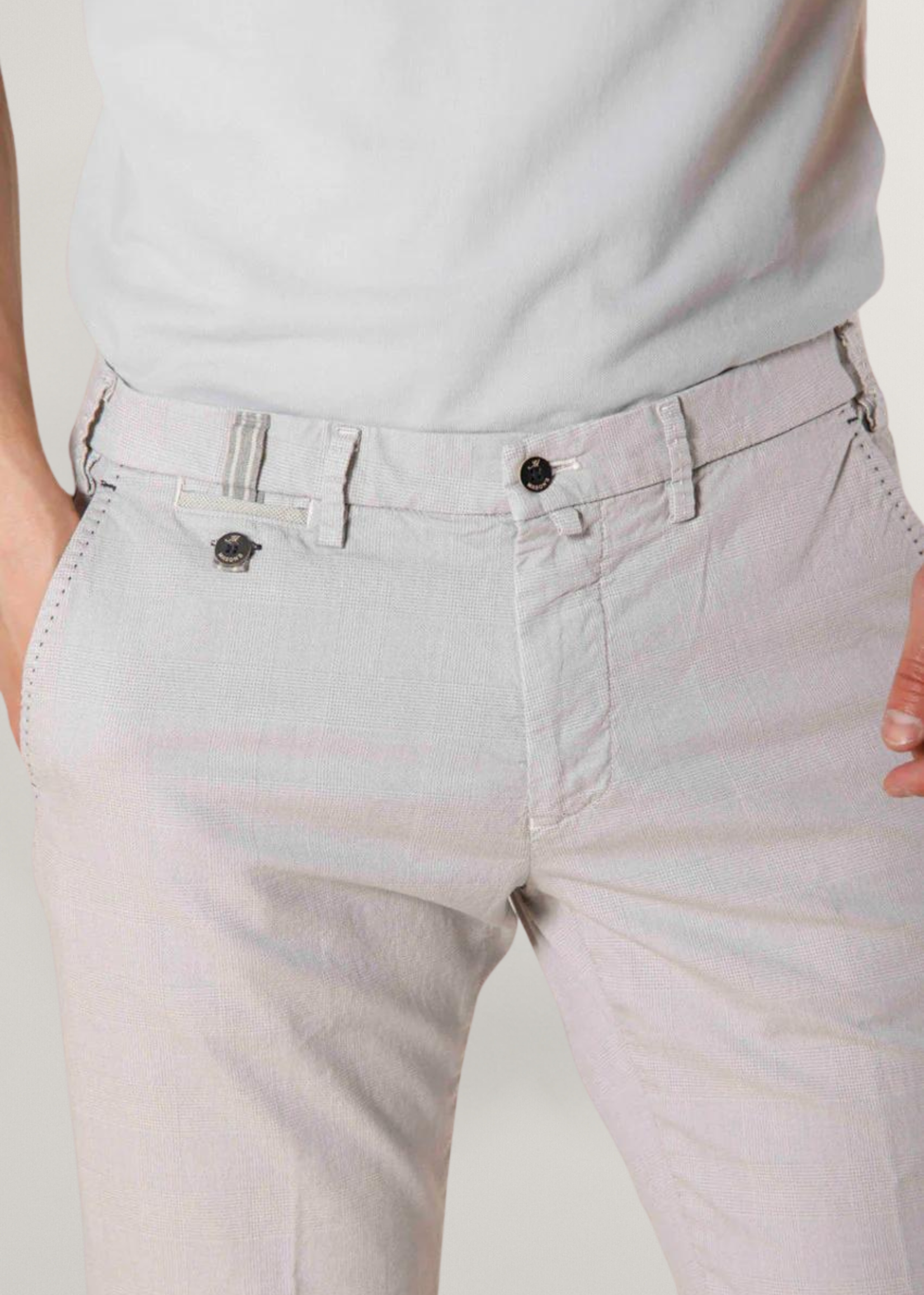 MASON'S Torino Prestige pantalon chino homme en coton lyocell à motif Prince-de-Galles coupe slim - Gris clair