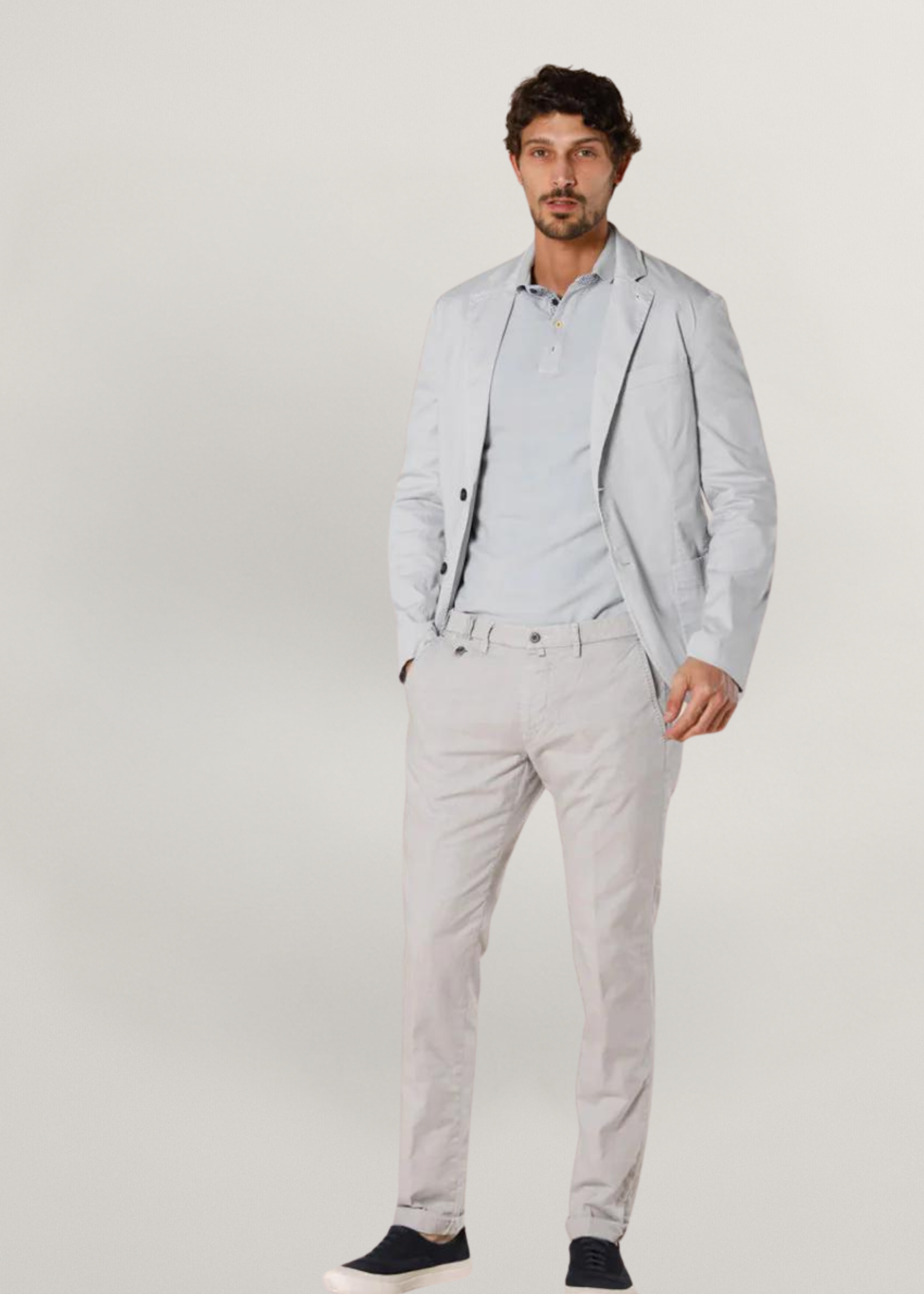 MASON'S Torino Prestige man cotton lyocell chino pants with Prince of Wales patterned slim - Light Grey