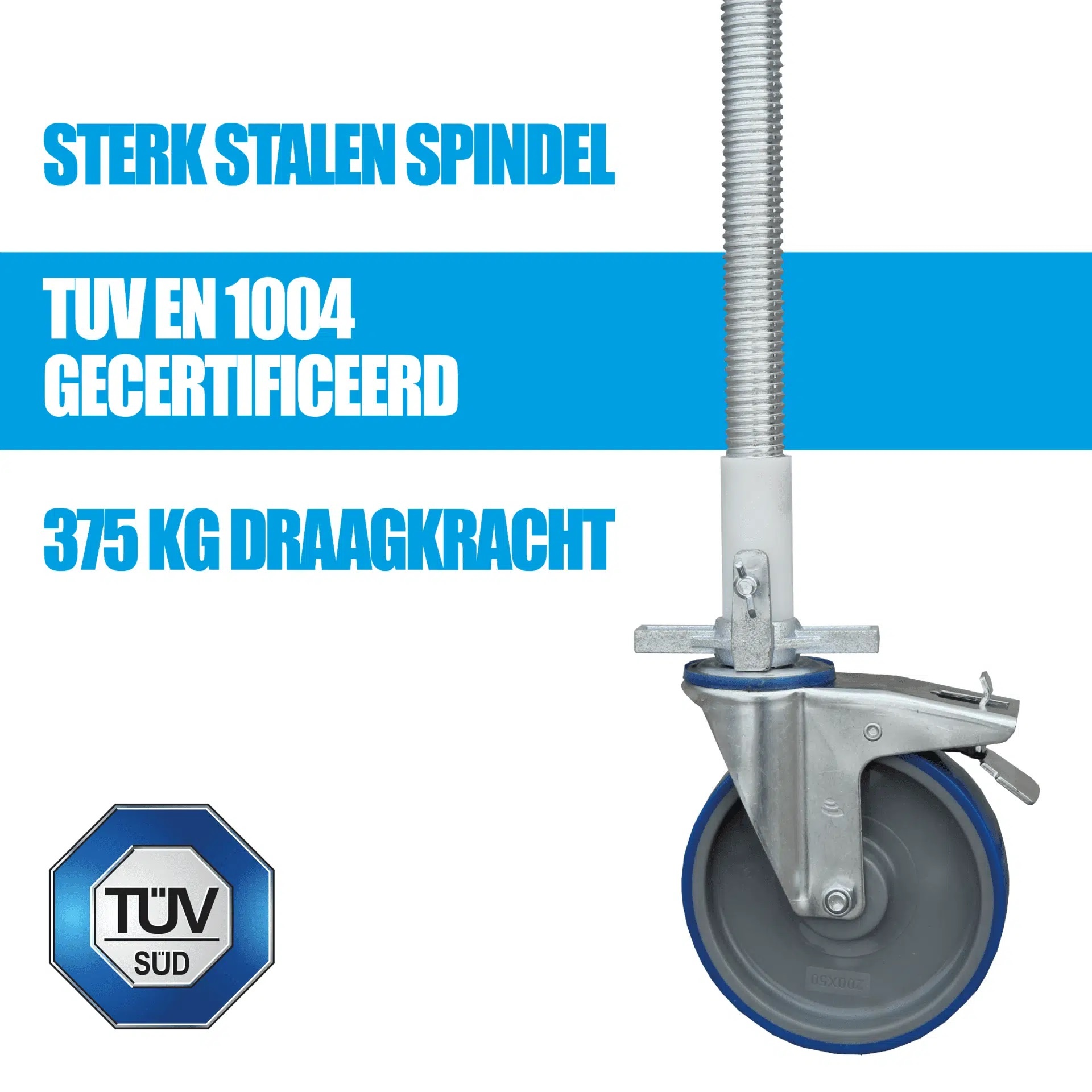 4 x Zwenkwiel nylon 200 mm op stalen spindel 375 KG