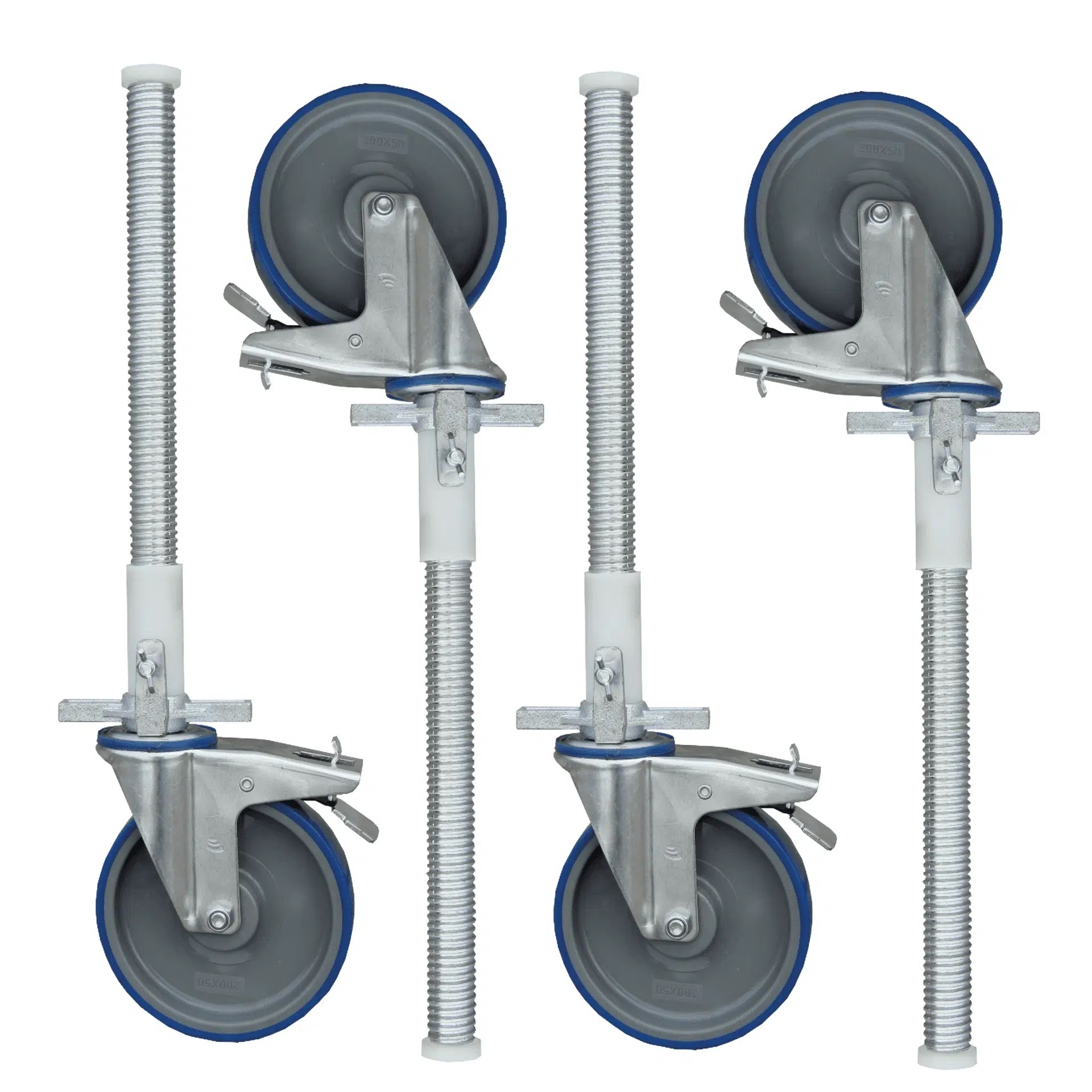 4 x Zwenkwiel nylon 200 mm op stalen spindel 375 KG