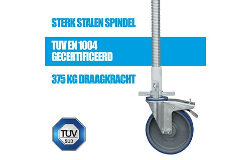 Zwenkwiel nylon 200 mm op stalen spindel 375 KG