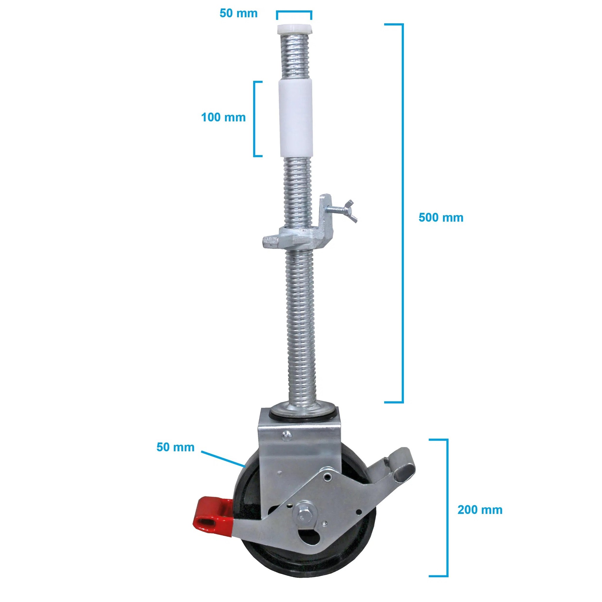 Zwenkwiel nylon 200 mm op stalen spindel 800 KG