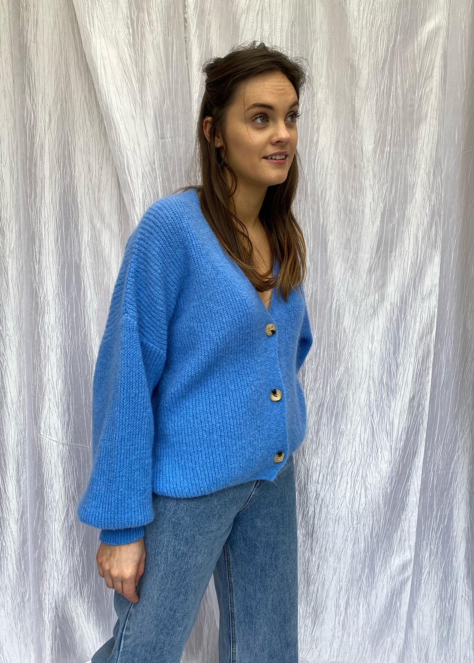 Kid Mohair Cardigan - Blue - MIAMOR