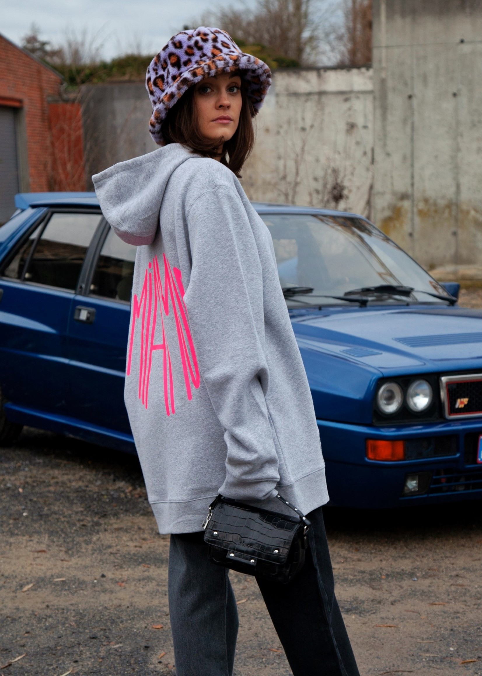 MIAMOR Unisex Hoodie - Grey - Big Logo Neon Pink