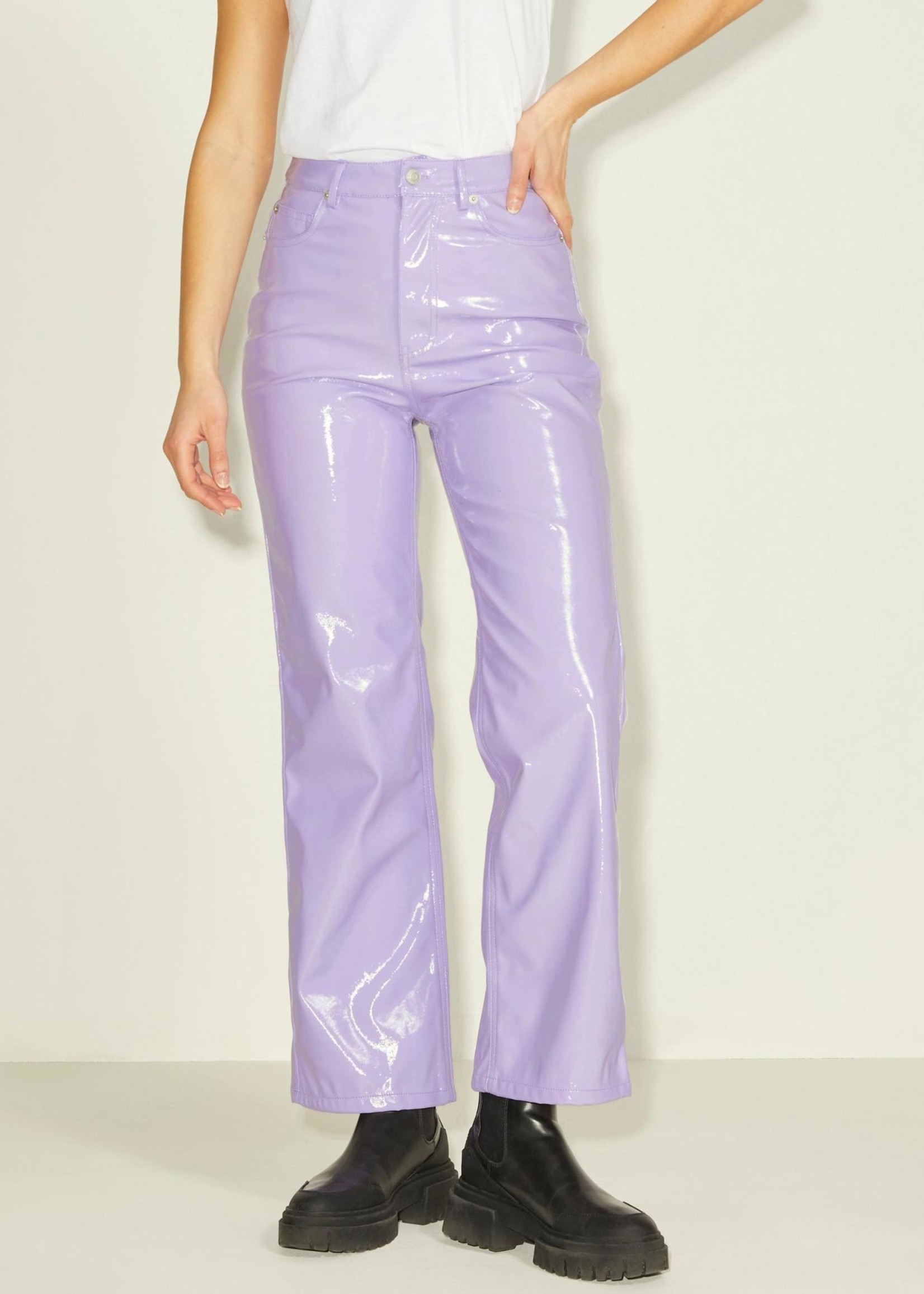 JJXX JXKENYA STRAIGHT FAUX LEATH PANTS - VIOLET TULIP SHINY