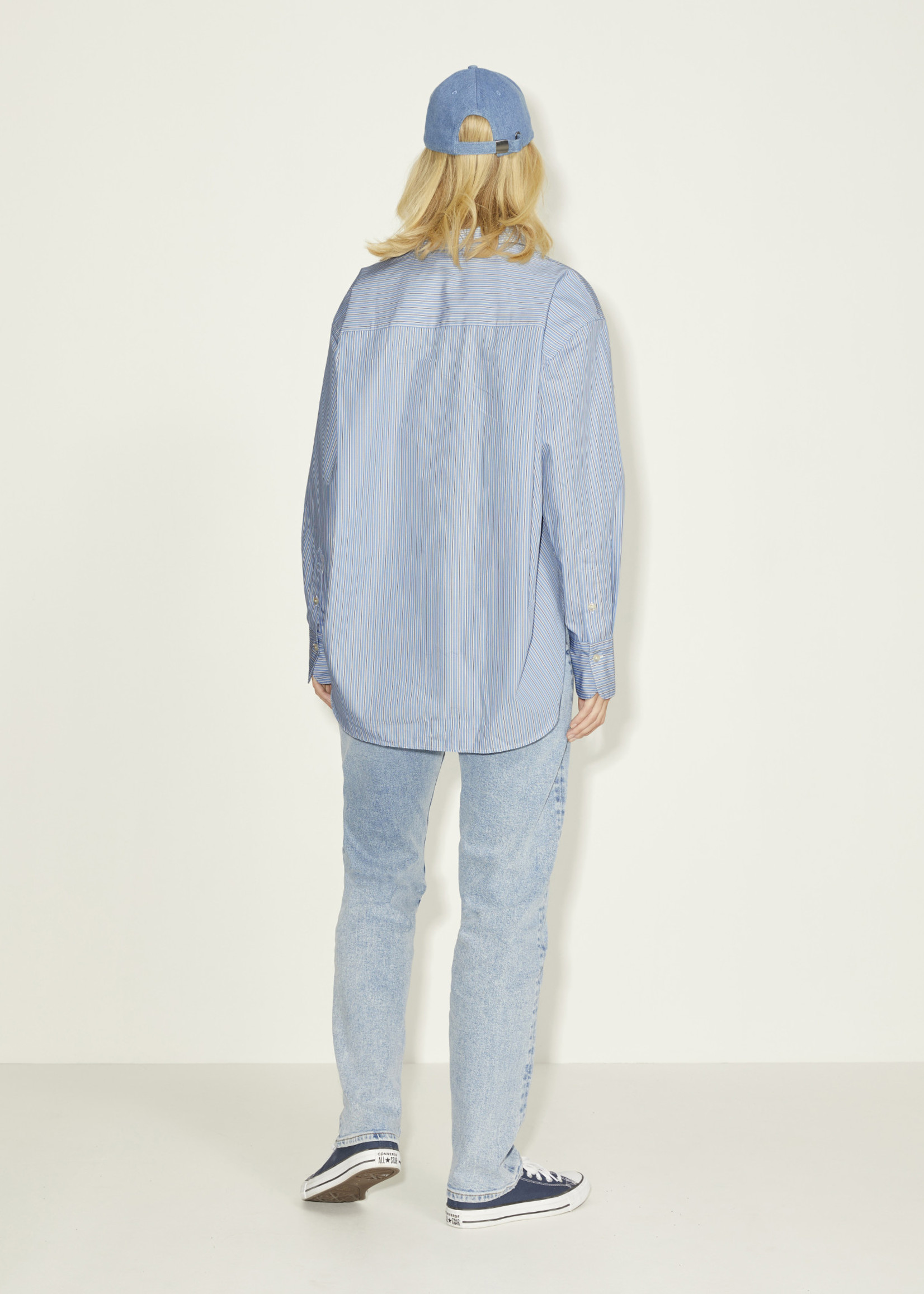 JJXX JXJAMIE RELAXED POPLIN SHIRT - AEGEAN BLUE WHITE