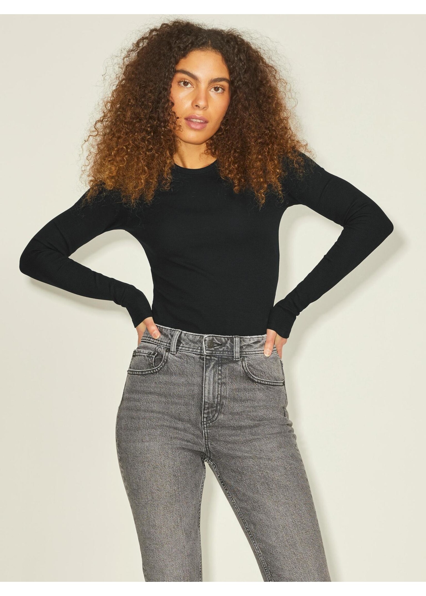 JJXX JXFREYA LS RIB TEE NOOS - BLACK