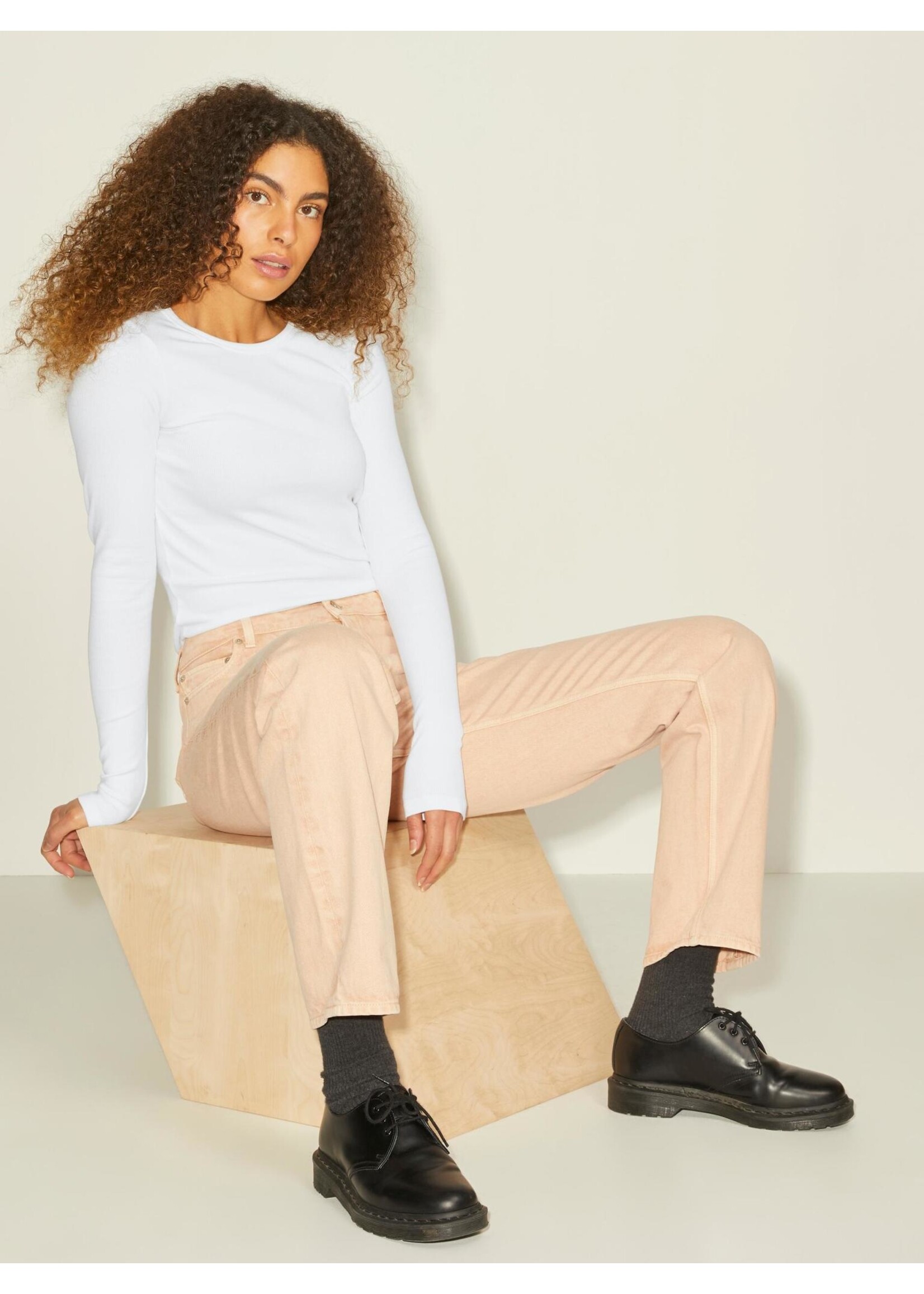 JJXX JXFREYA LS RIB TEE NOOS - WHITE