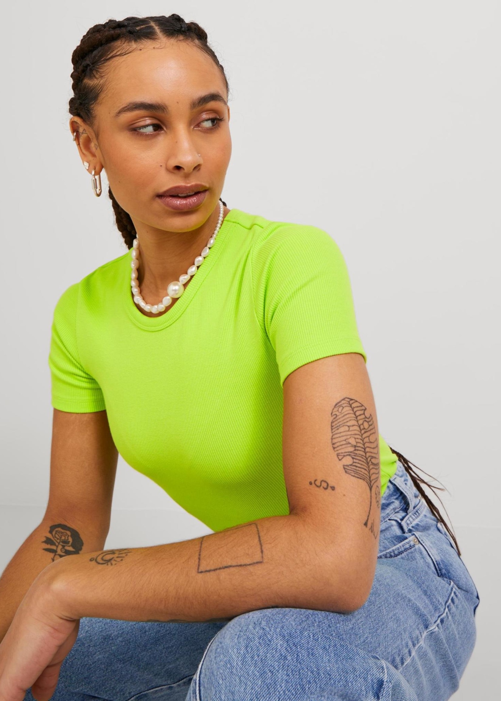 JJXX JXFRANKIE RIB TEE - LIME PUNCH