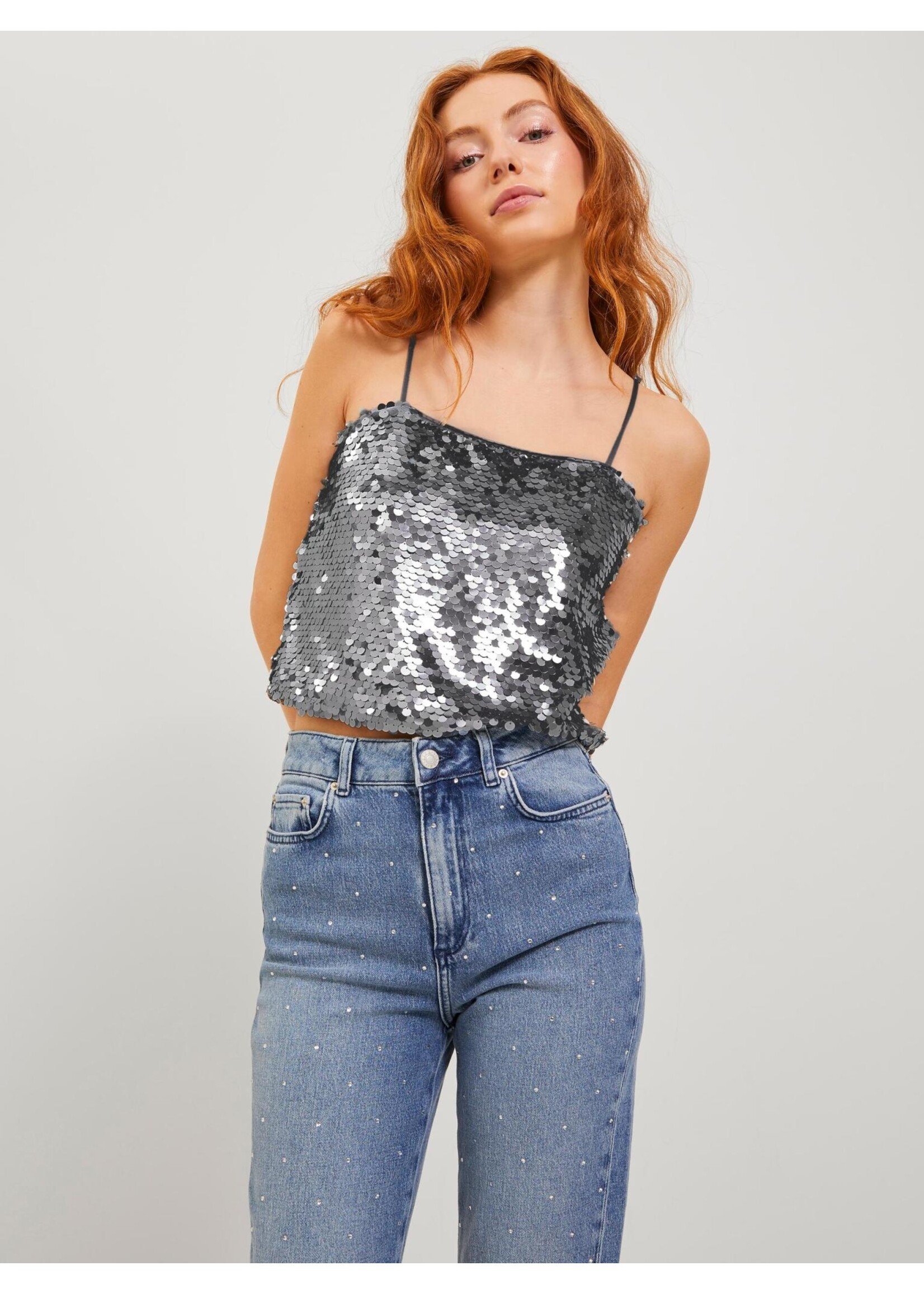 JJXX JXAVA SEQUIN STRAP TOP - SILVER