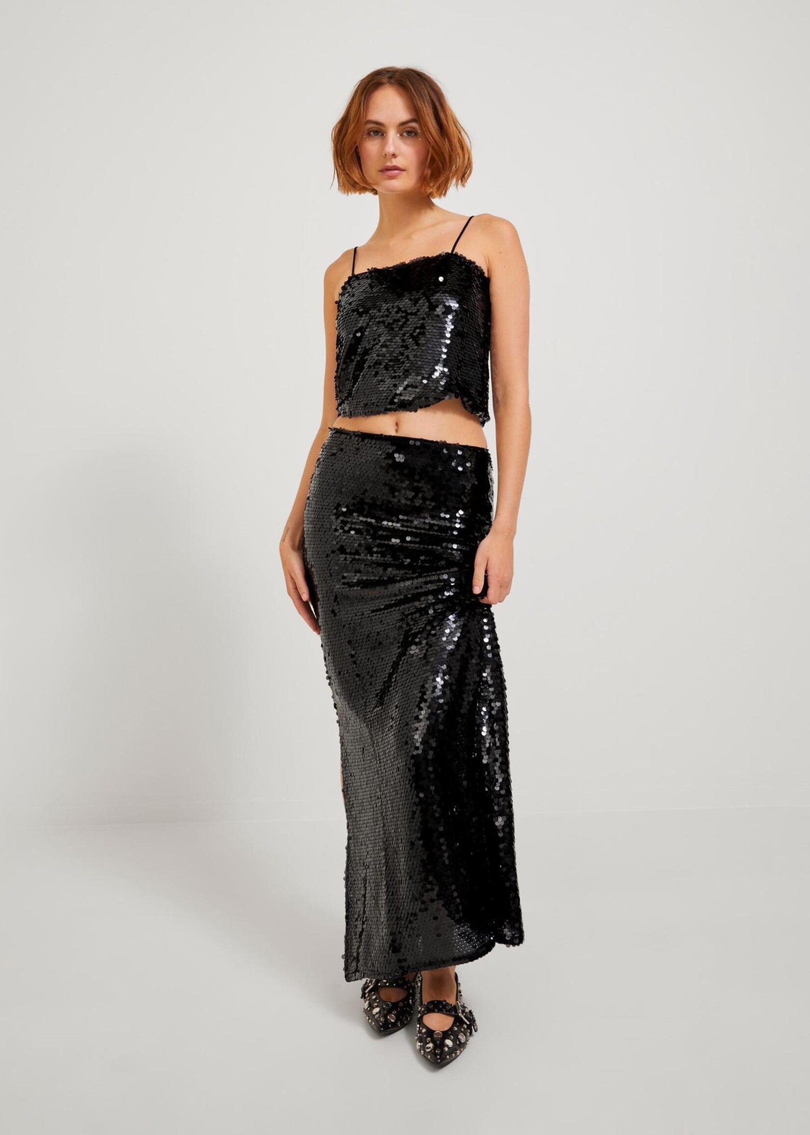 JXAVA SEQUIN LONG SKIRT - BLACK